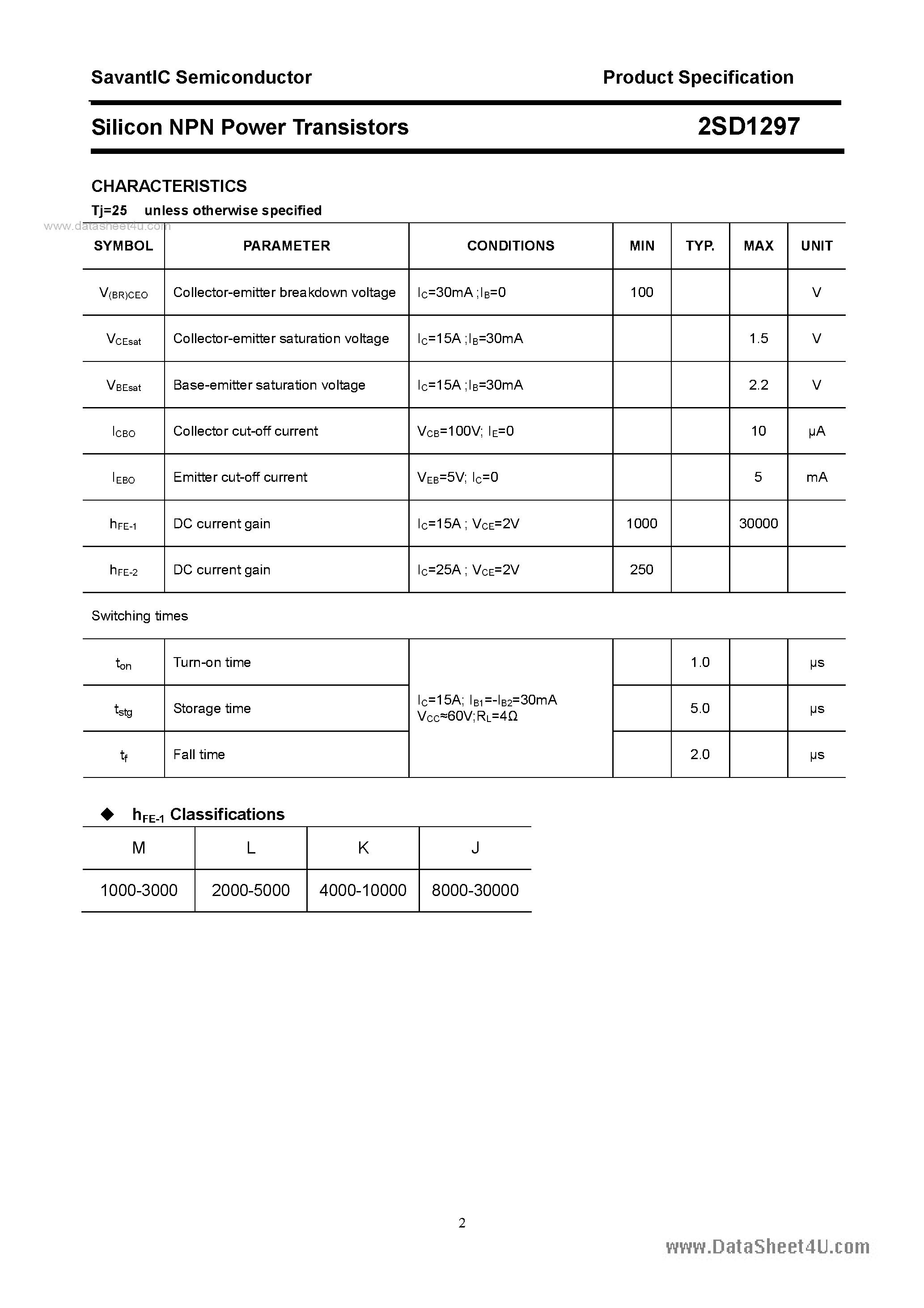 Datasheet 2SD1297 - SILICON POWER TRANSISTOR page 2