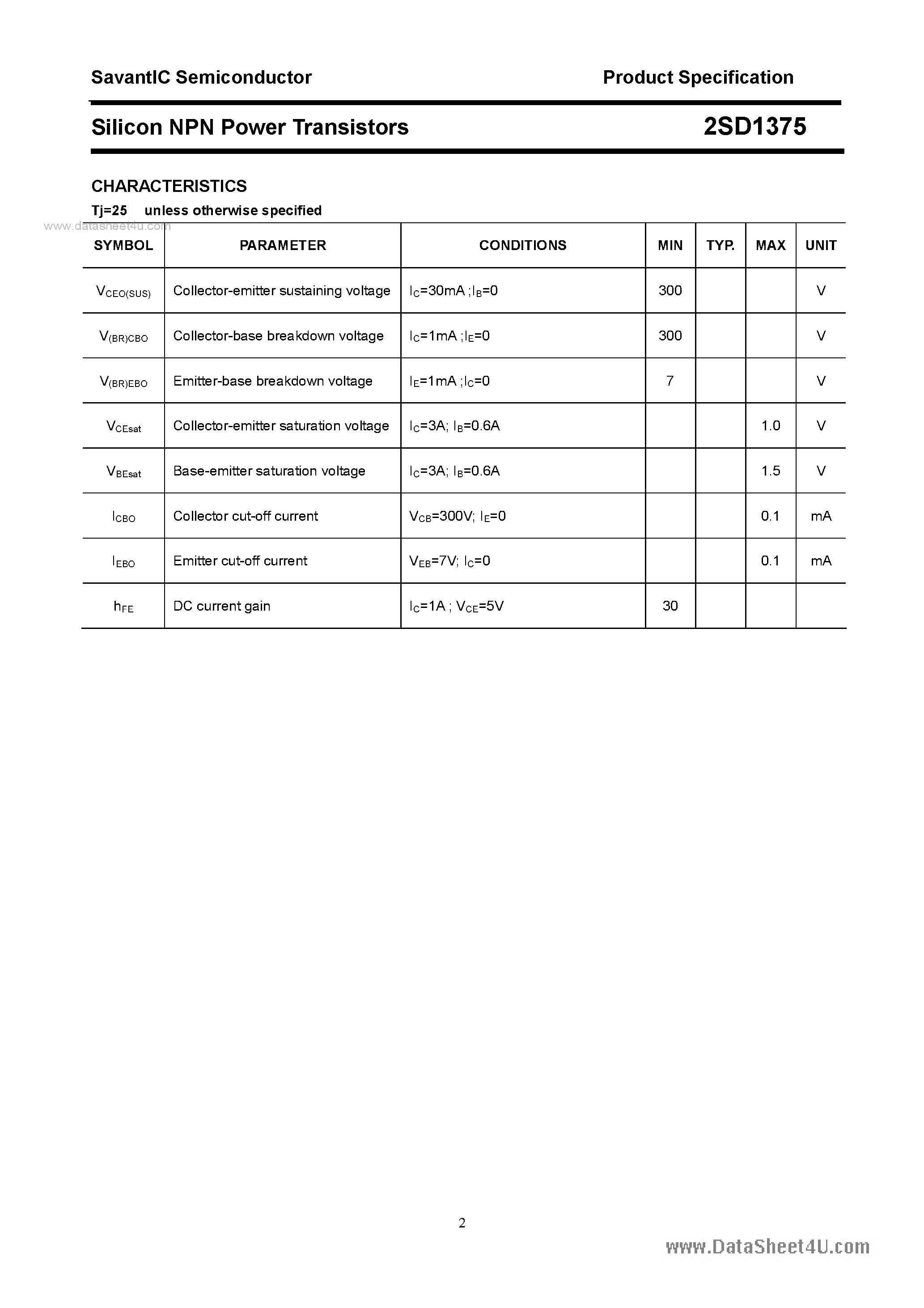 Datasheet 2SD1375 - SILICON POWER TRANSISTOR page 2