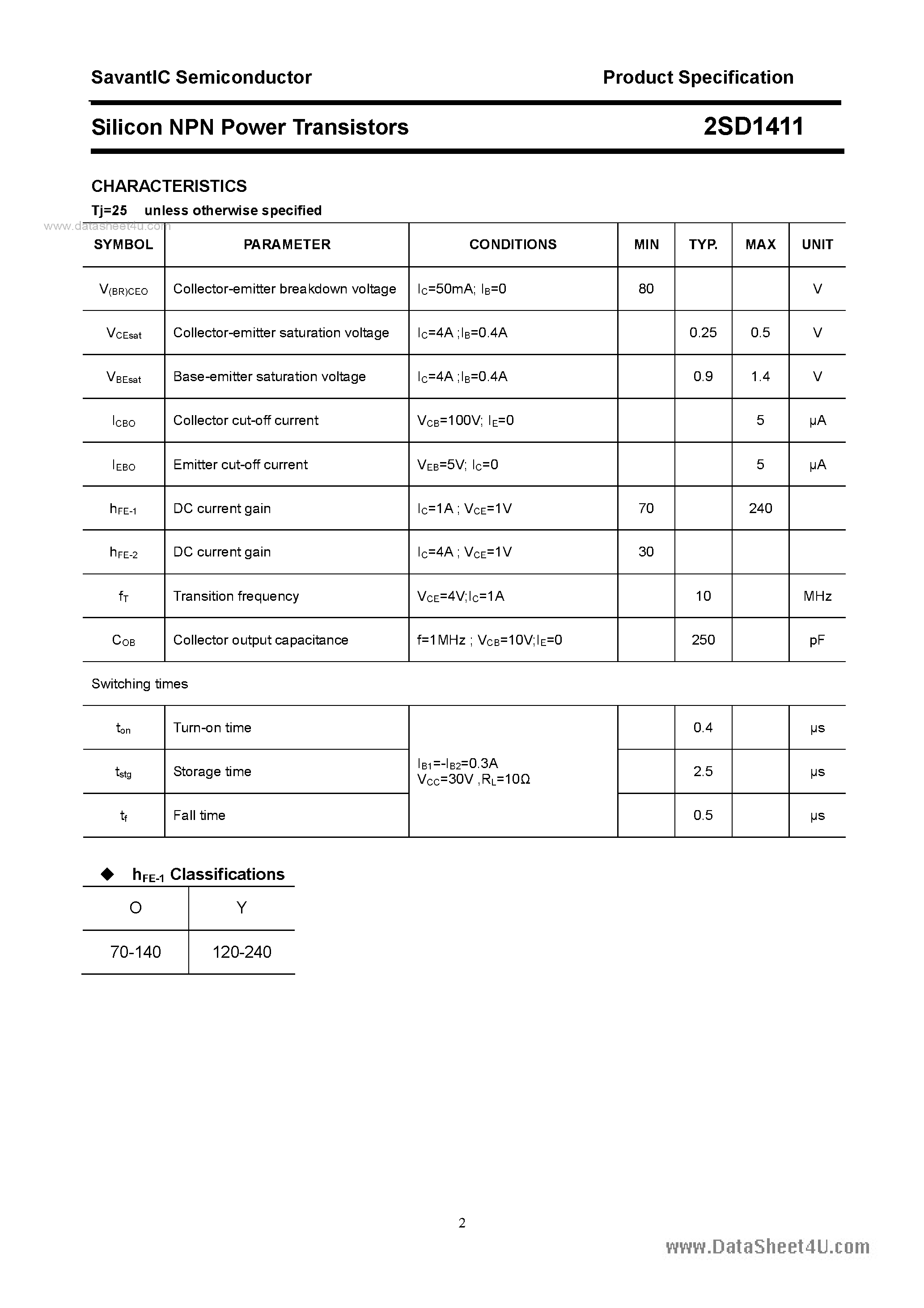 Datasheet 2SD1411 - SILICON POWER TRANSISTOR page 2
