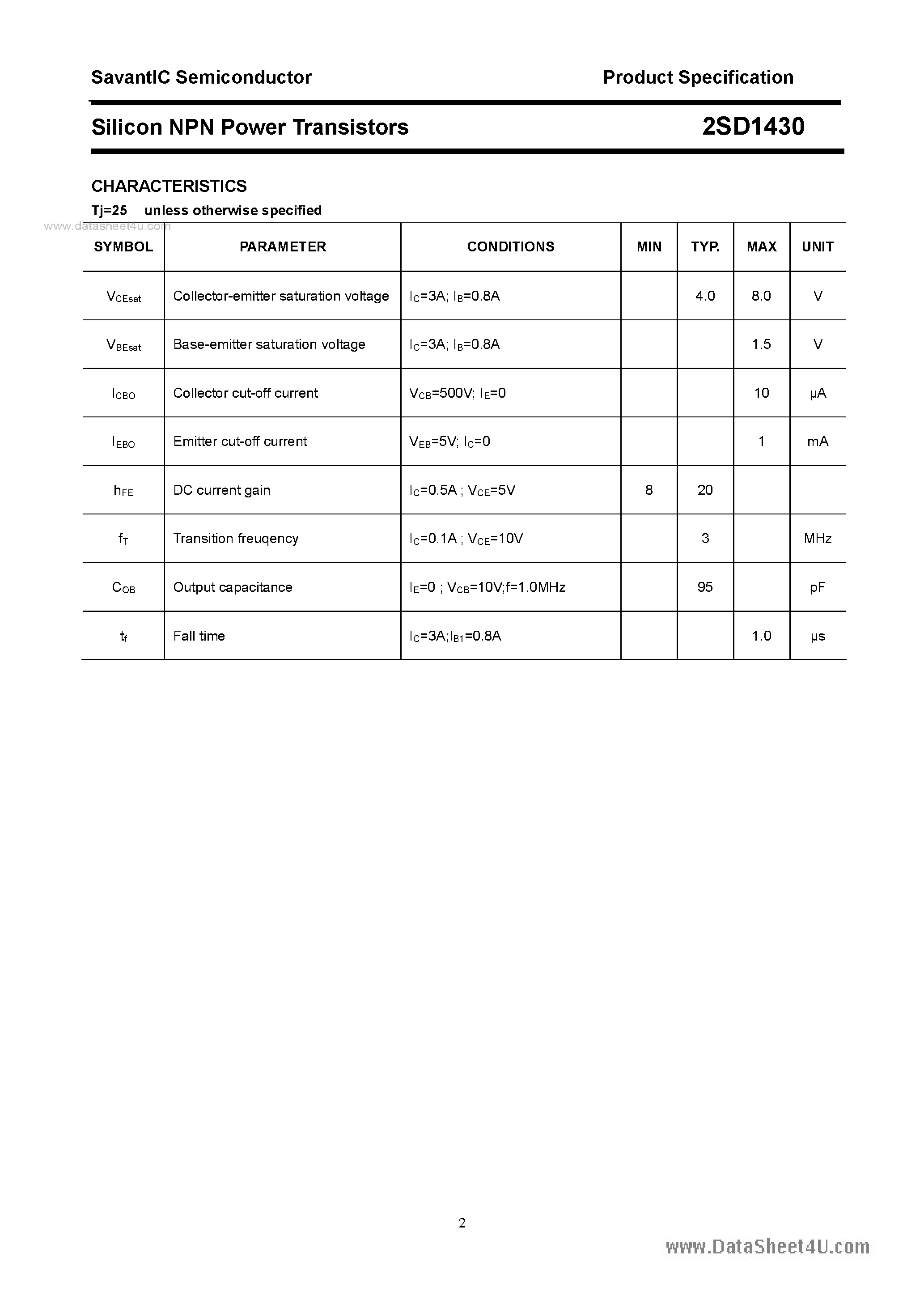 Datasheet 2SD1430 - SILICON POWER TRANSISTOR page 2