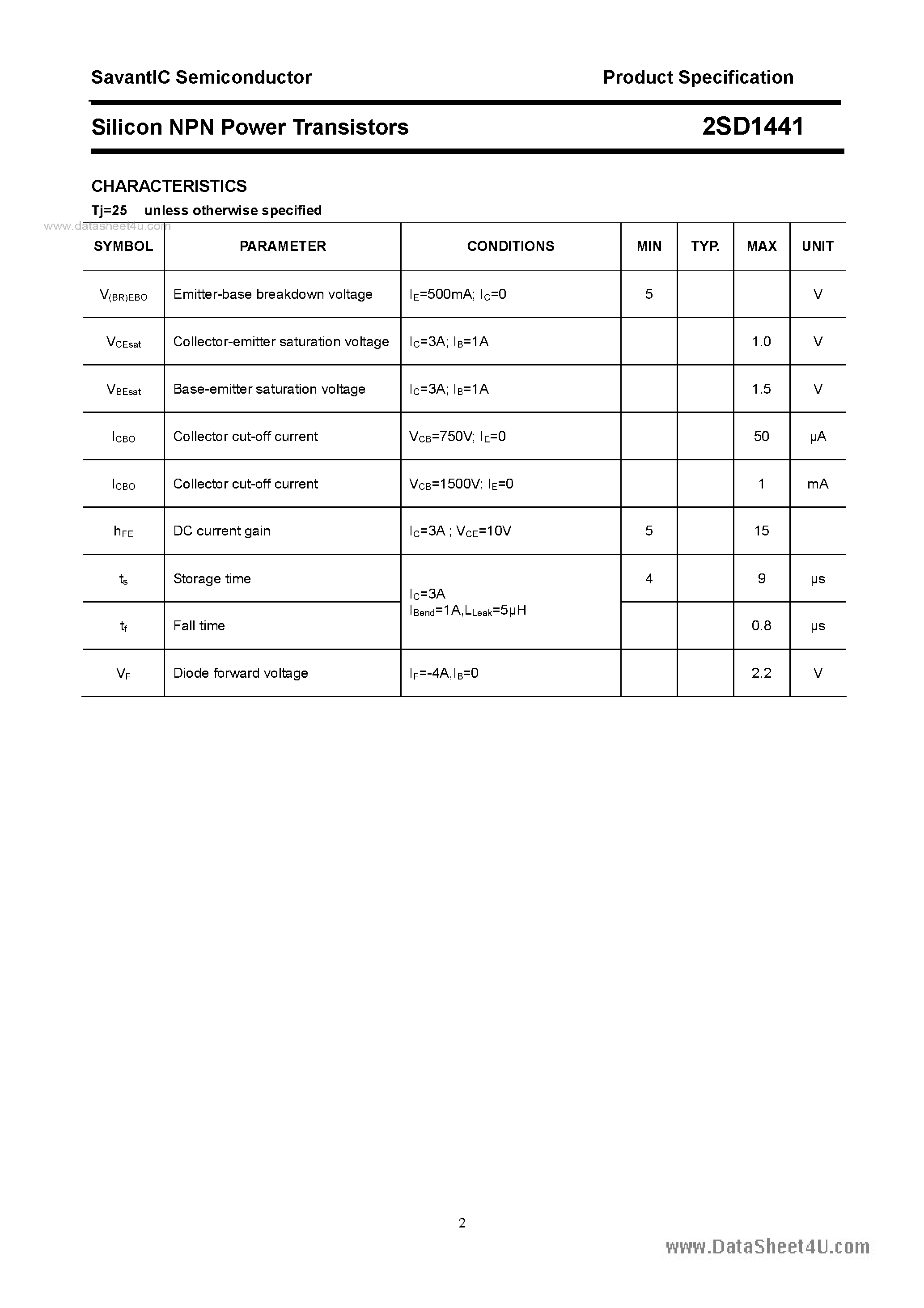 Datasheet 2SD1441 - SILICON POWER TRANSISTOR page 2