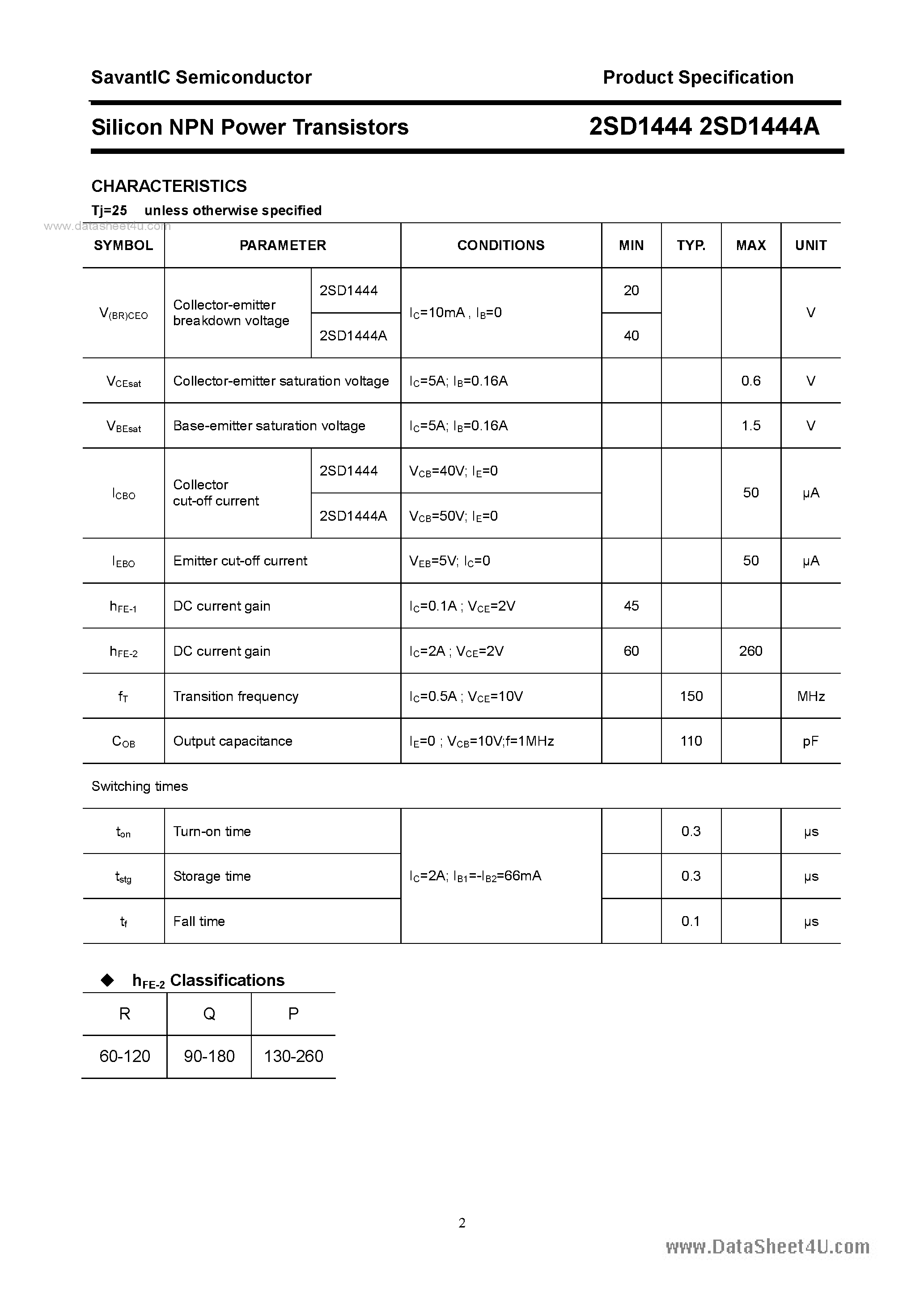 Datasheet 2SD1444 - SILICON POWER TRANSISTOR page 2