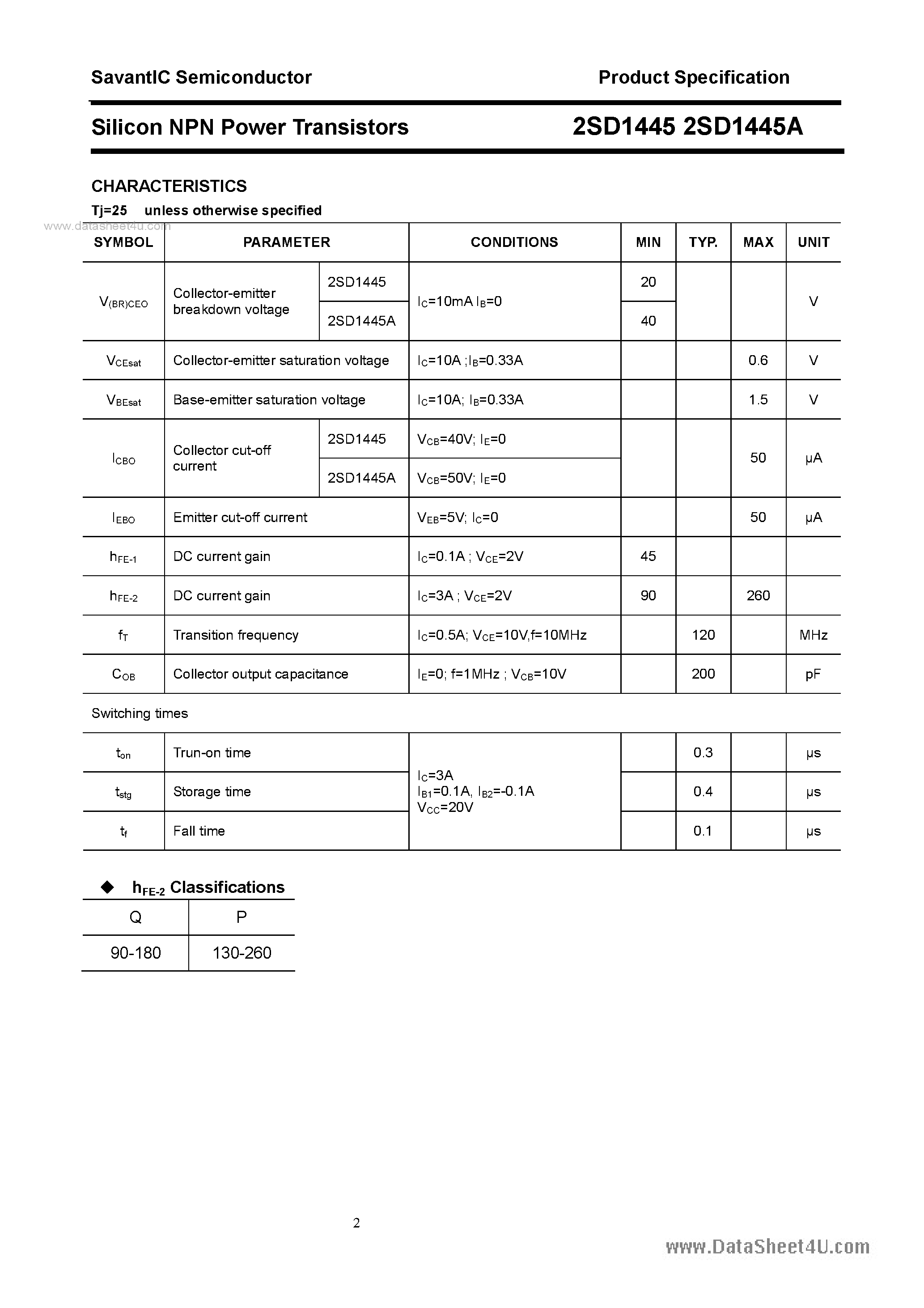 Datasheet 2SD1445 - SILICON POWER TRANSISTOR page 2
