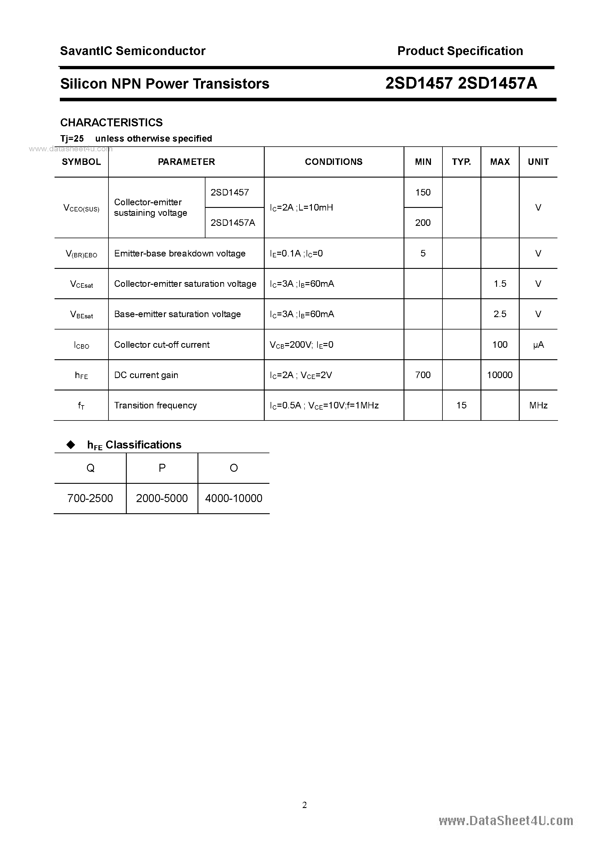 Datasheet 2SD1457 - SILICON POWER TRANSISTOR page 2