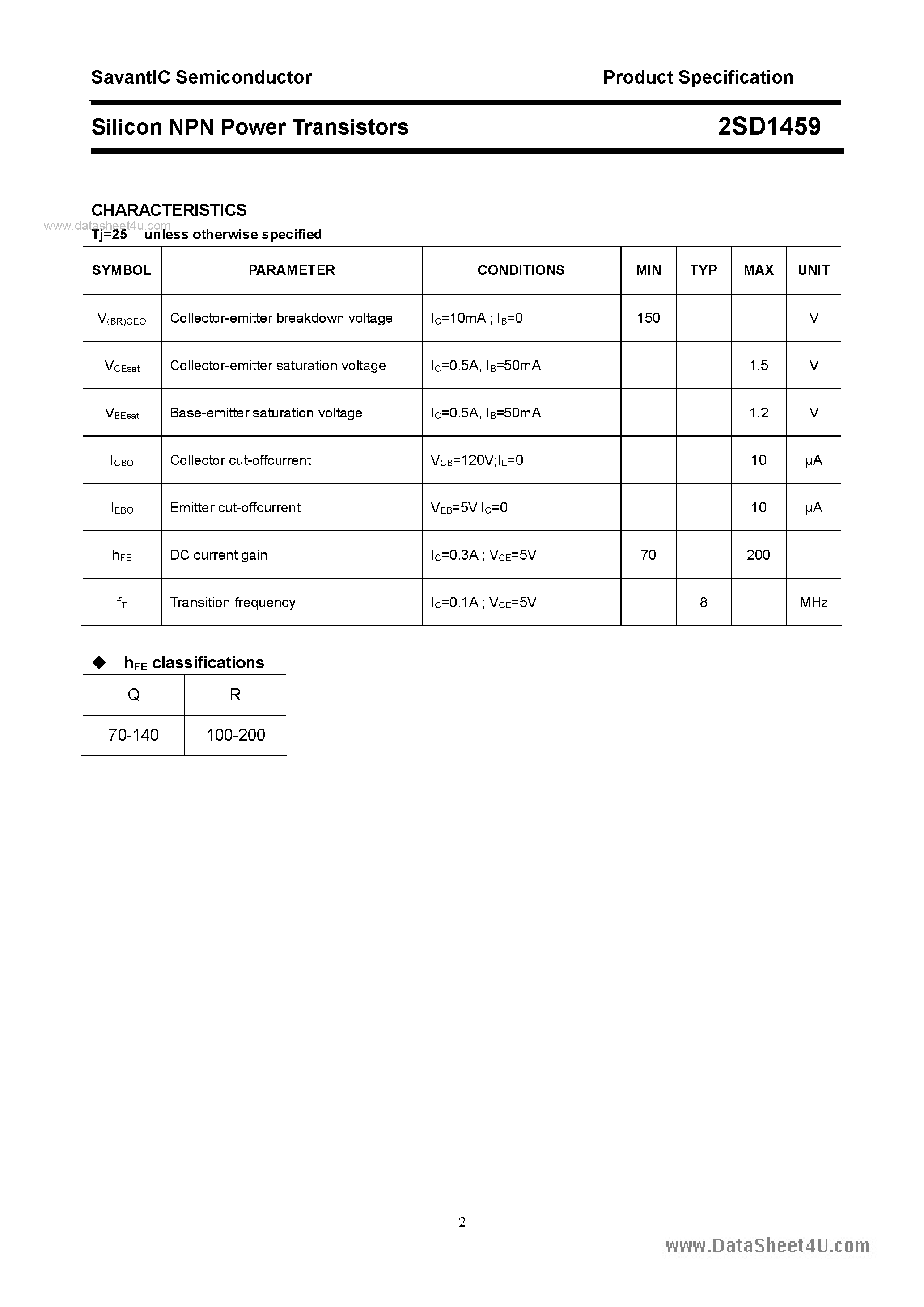 Datasheet 2SD1459 - SILICON POWER TRANSISTOR page 2