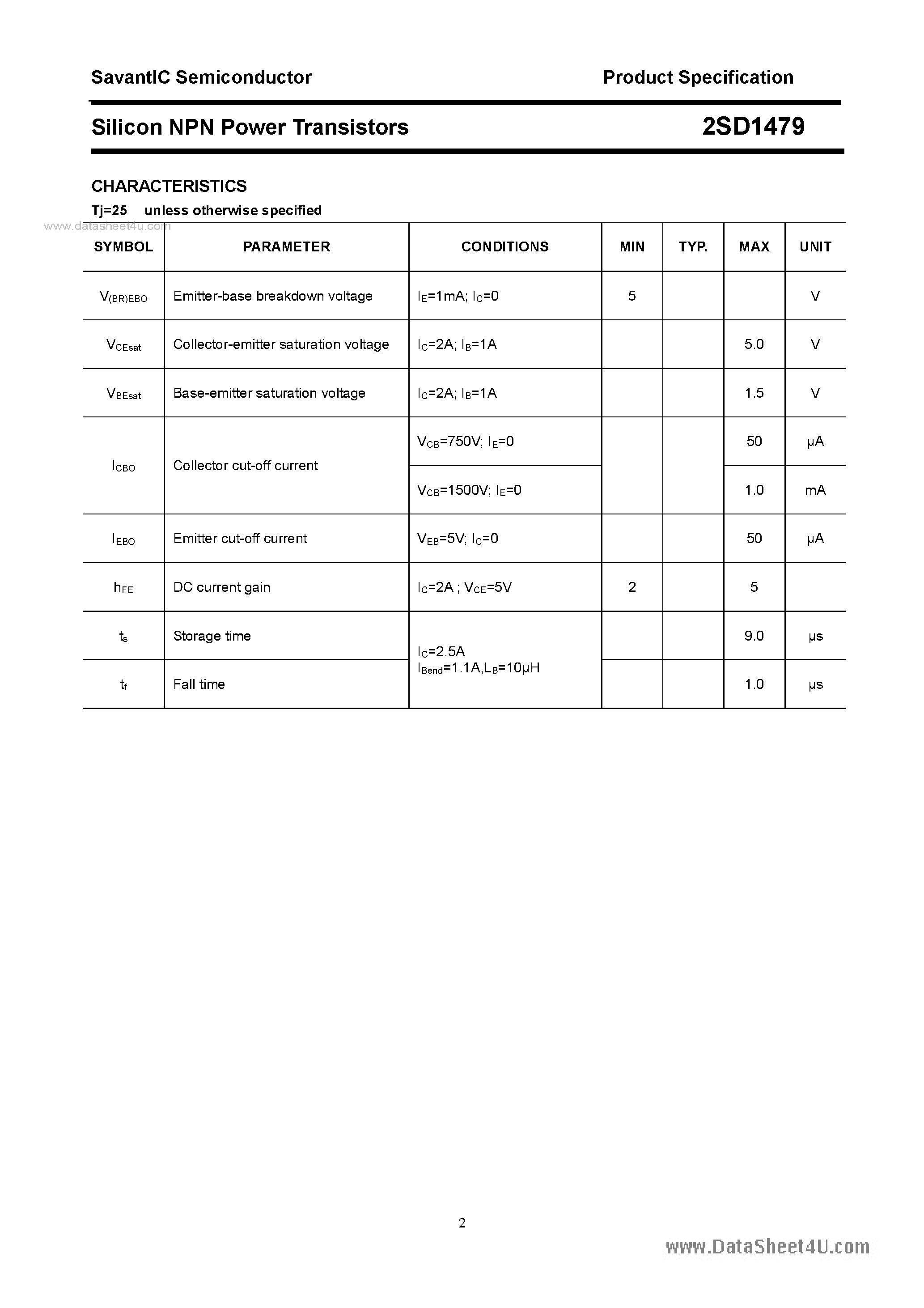 Datasheet 2SD1479 - SILICON POWER TRANSISTOR page 2
