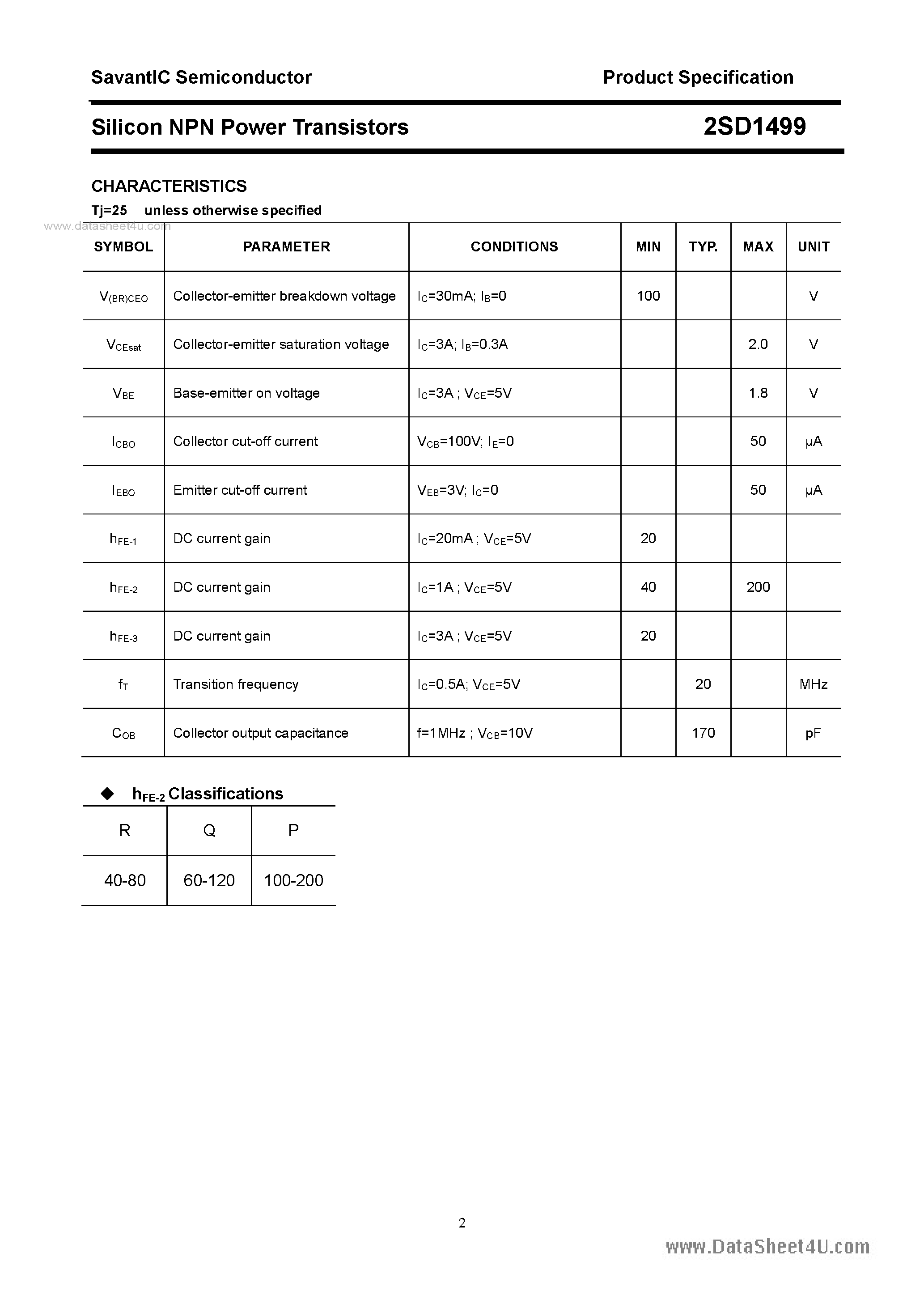 Datasheet 2SD1499 - SILICON POWER TRANSISTOR page 2