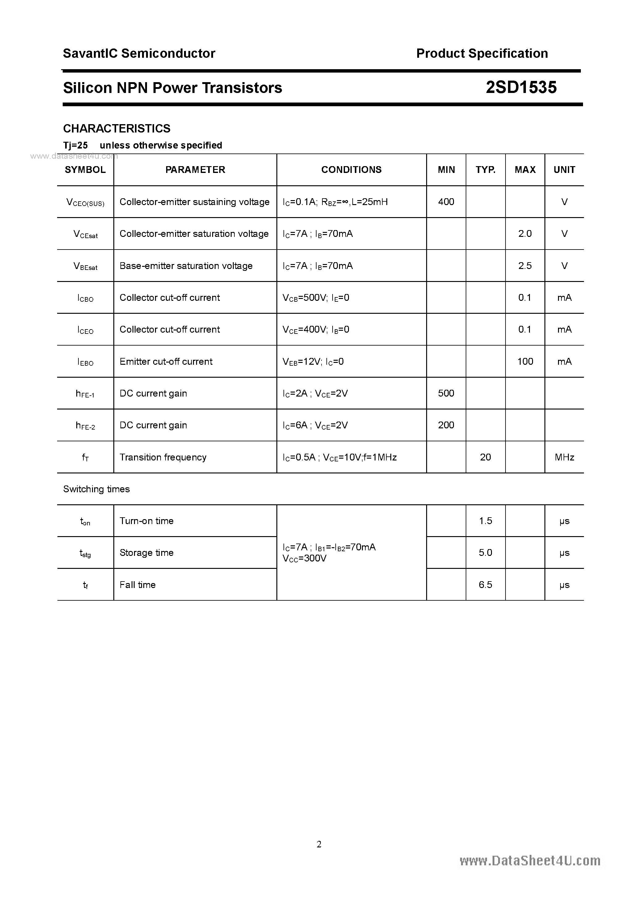 Datasheet 2SD1535 - SILICON POWER TRANSISTOR page 2