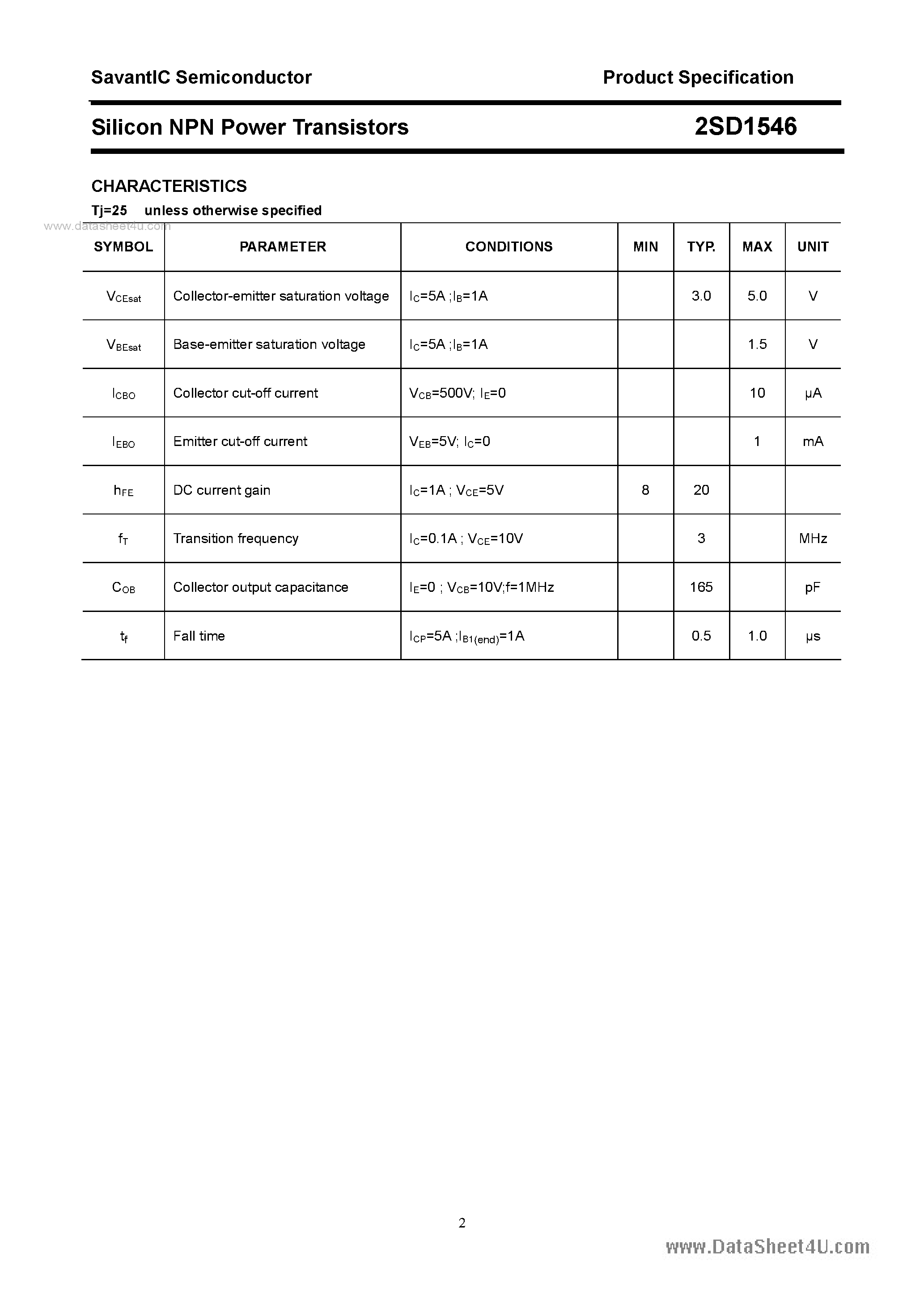 Datasheet 2SD1546 - SILICON POWER TRANSISTOR page 2