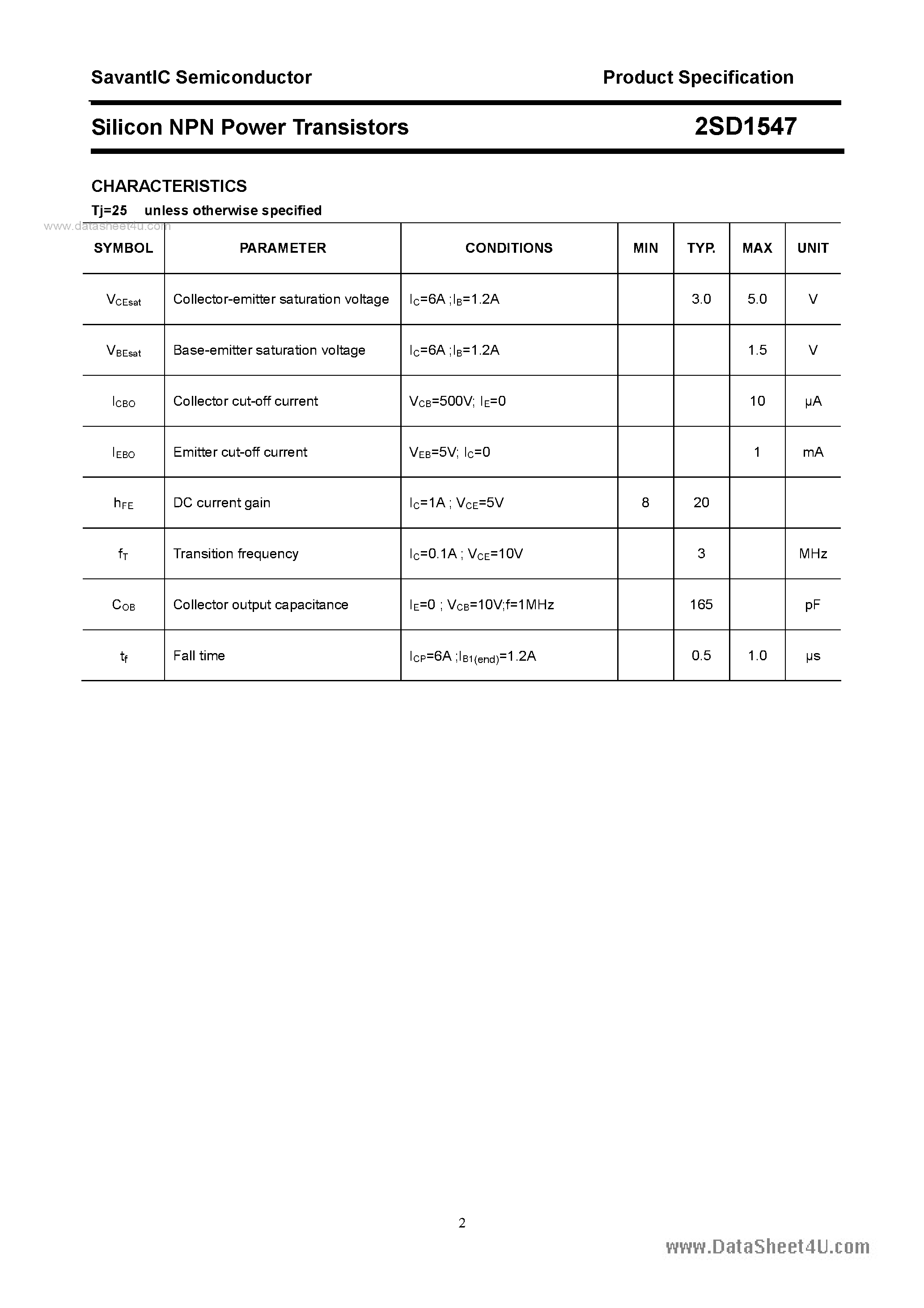 Datasheet 2SD1547 - SILICON POWER TRANSISTOR page 2