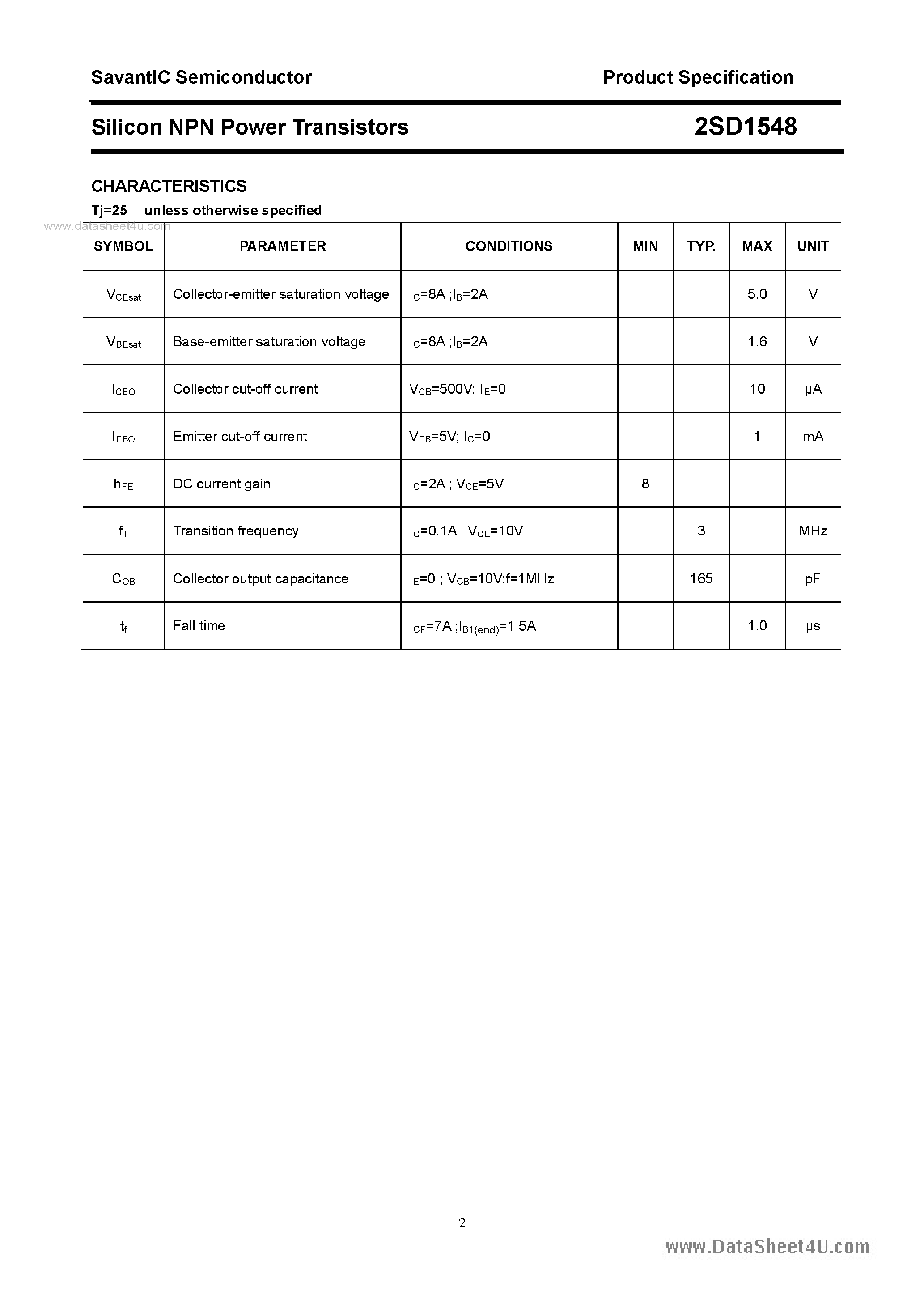 Datasheet 2SD1548 - SILICON POWER TRANSISTOR page 2