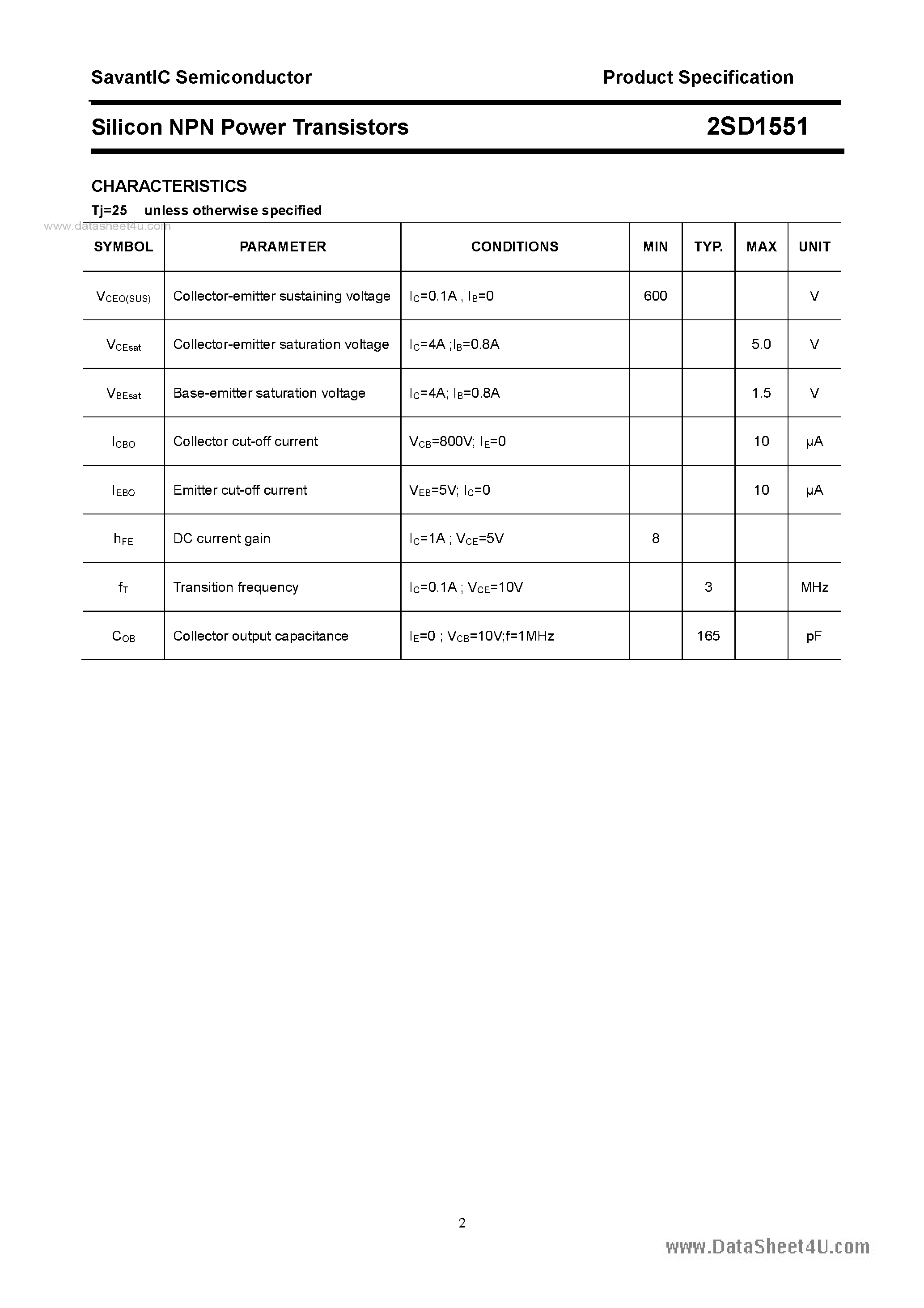 Datasheet 2SD1551 - SILICON POWER TRANSISTOR page 2