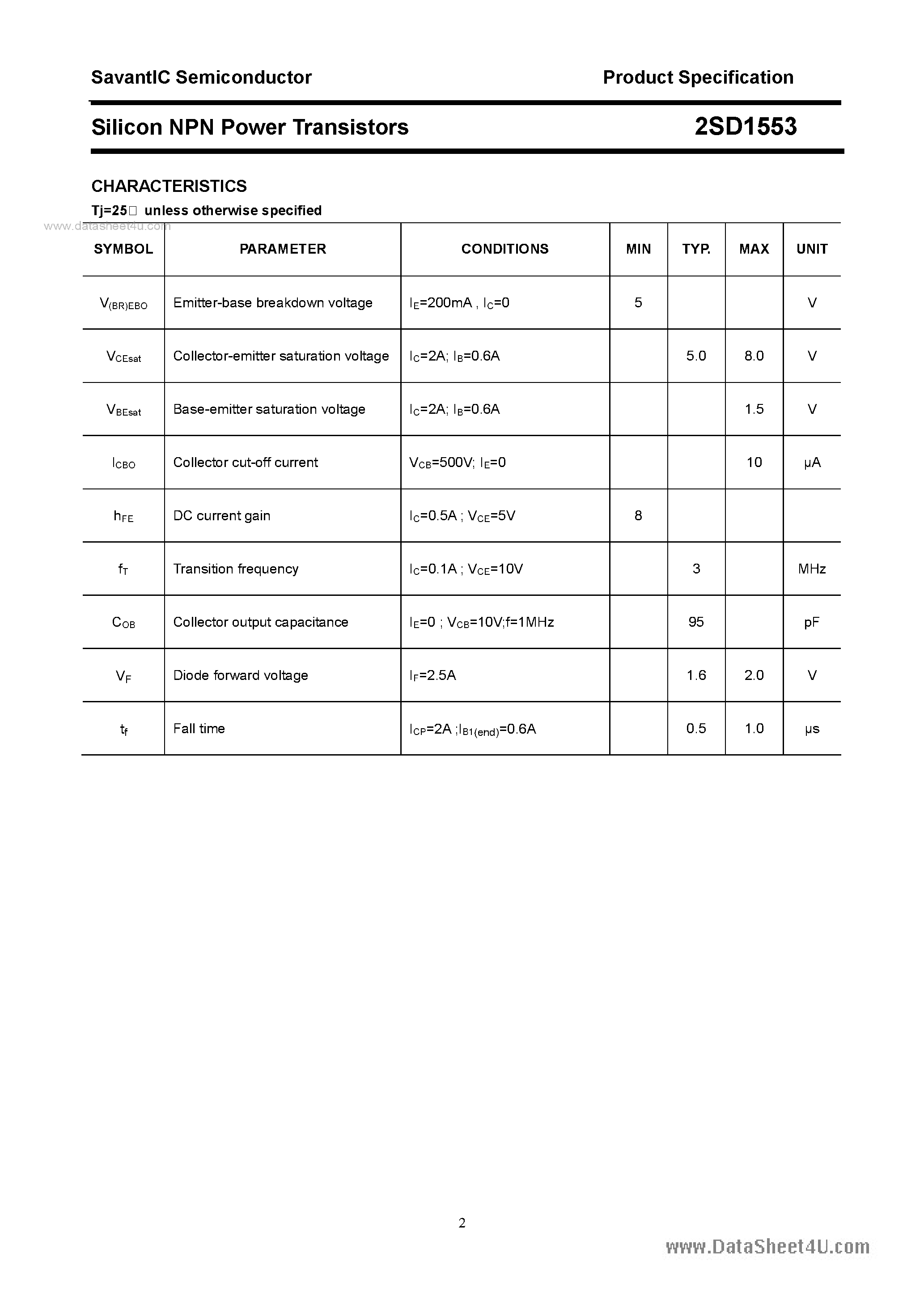 Datasheet 2SD1553 - SILICON POWER TRANSISTOR page 2