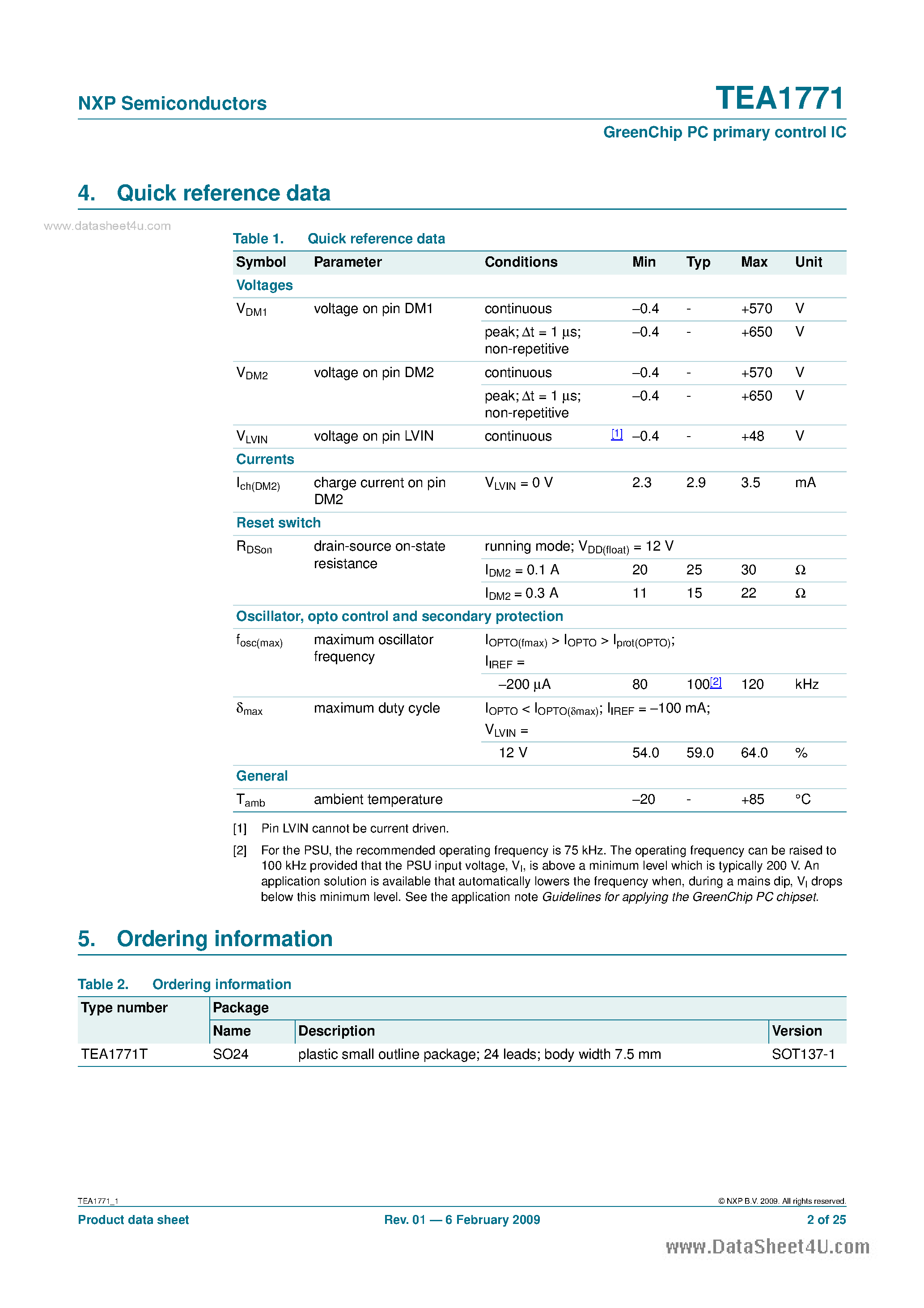 Даташит TEA1771 - GreenChip PC primary control IC страница 2
