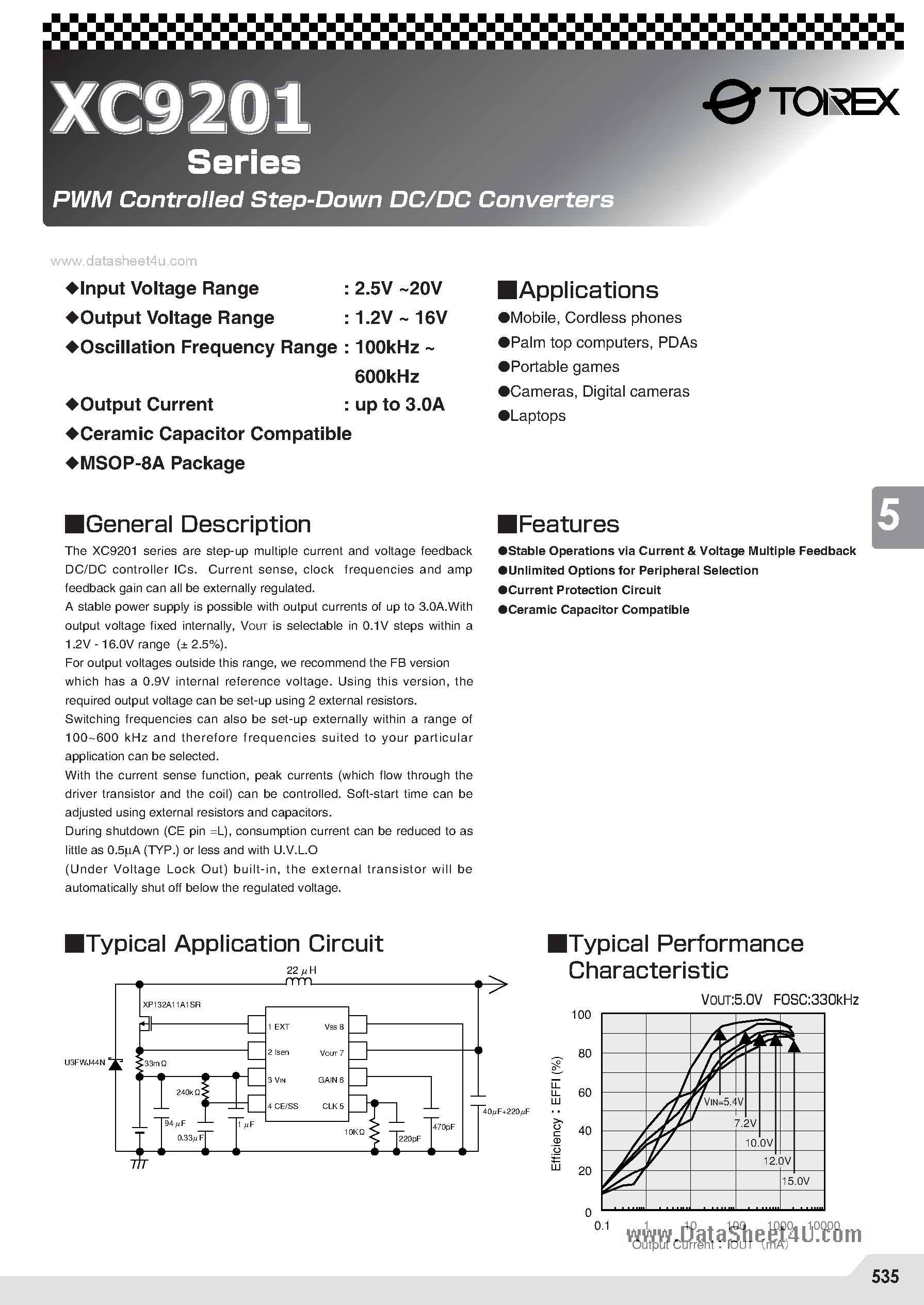 Datasheet XC9201 - PWM Controlled Step-Down DC/DC Converters page 1