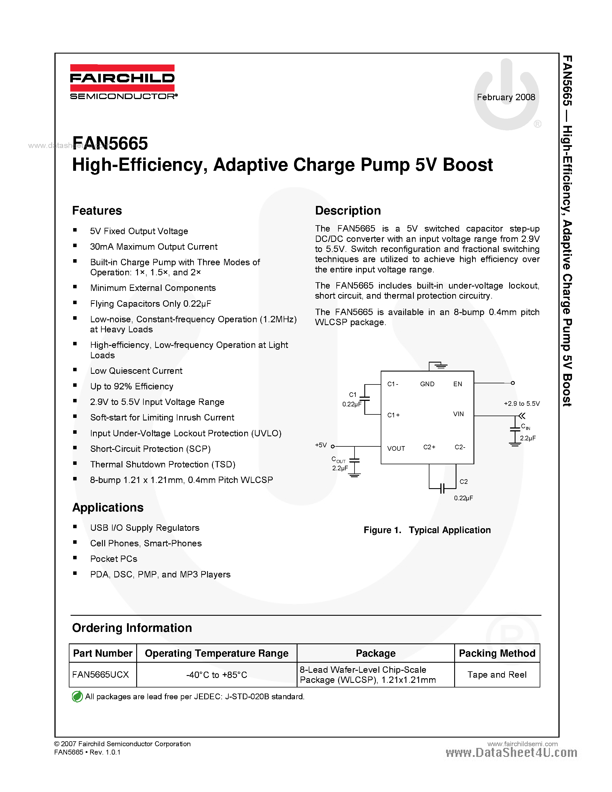 Даташит FAN5665 - Adaptive Charge Pump 5V Boost страница 1