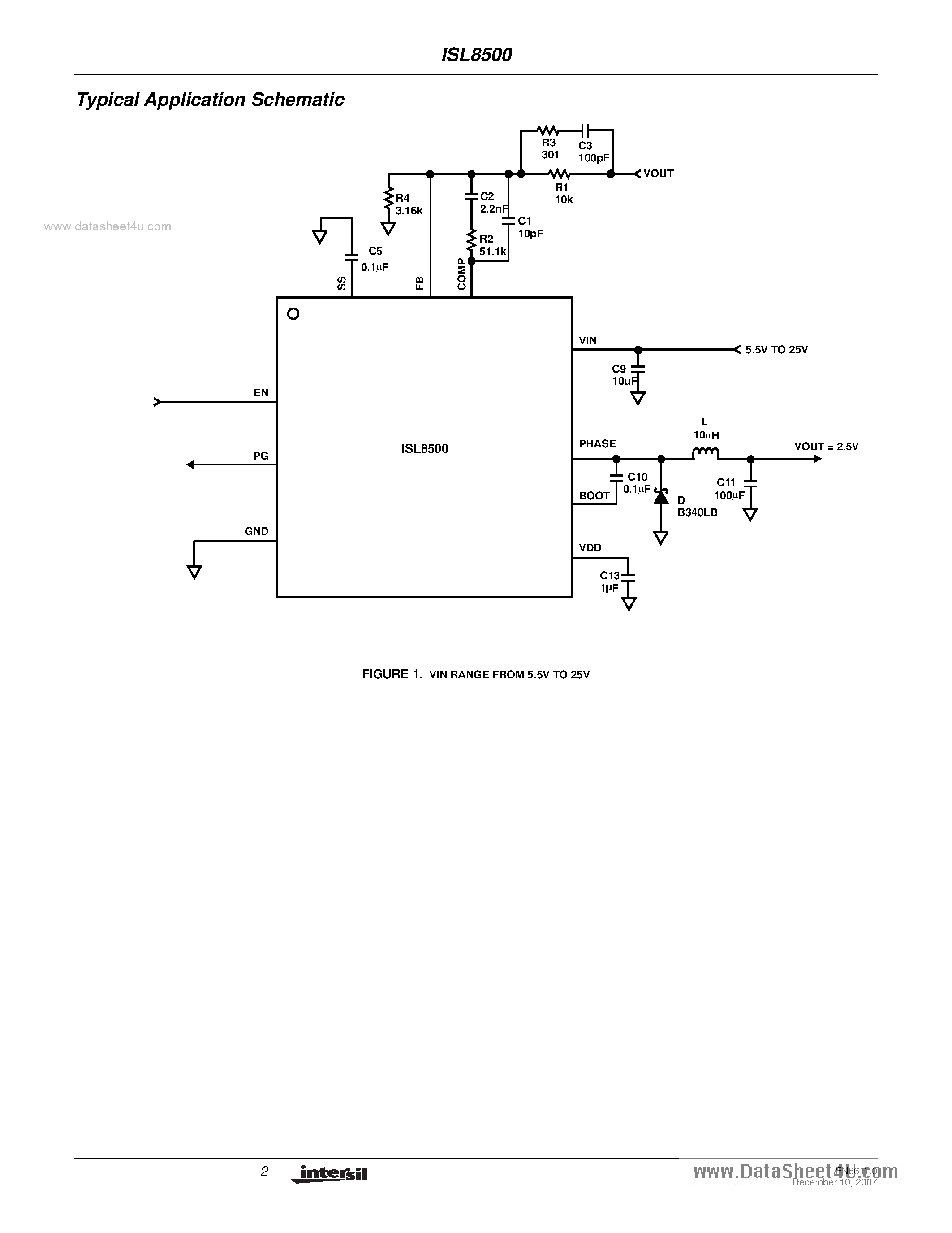 Datasheet ISL8500 page 2 Datasheet ISL8500 - 2A Standard Buck PWM Regulator page 2