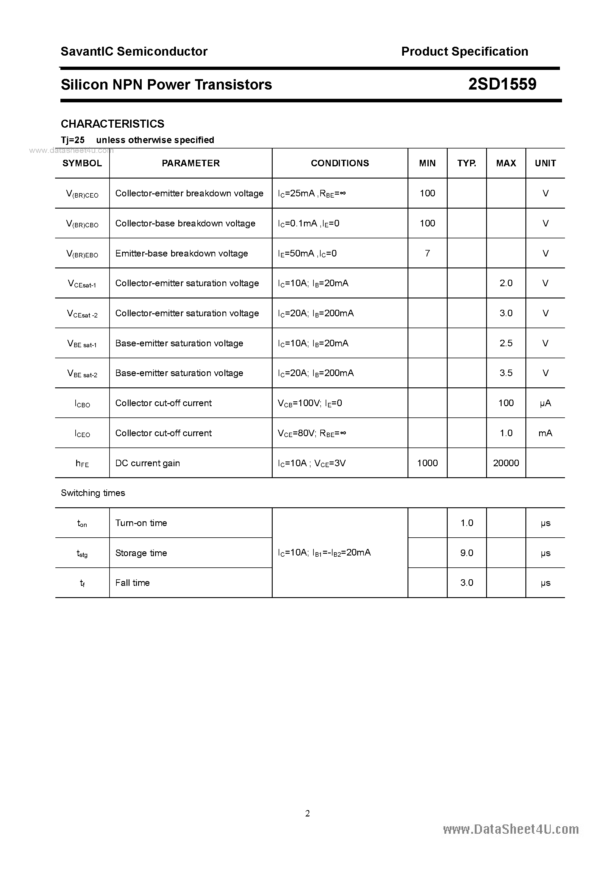 Datasheet 2SD1559 - SILICON POWER TRANSISTOR page 2
