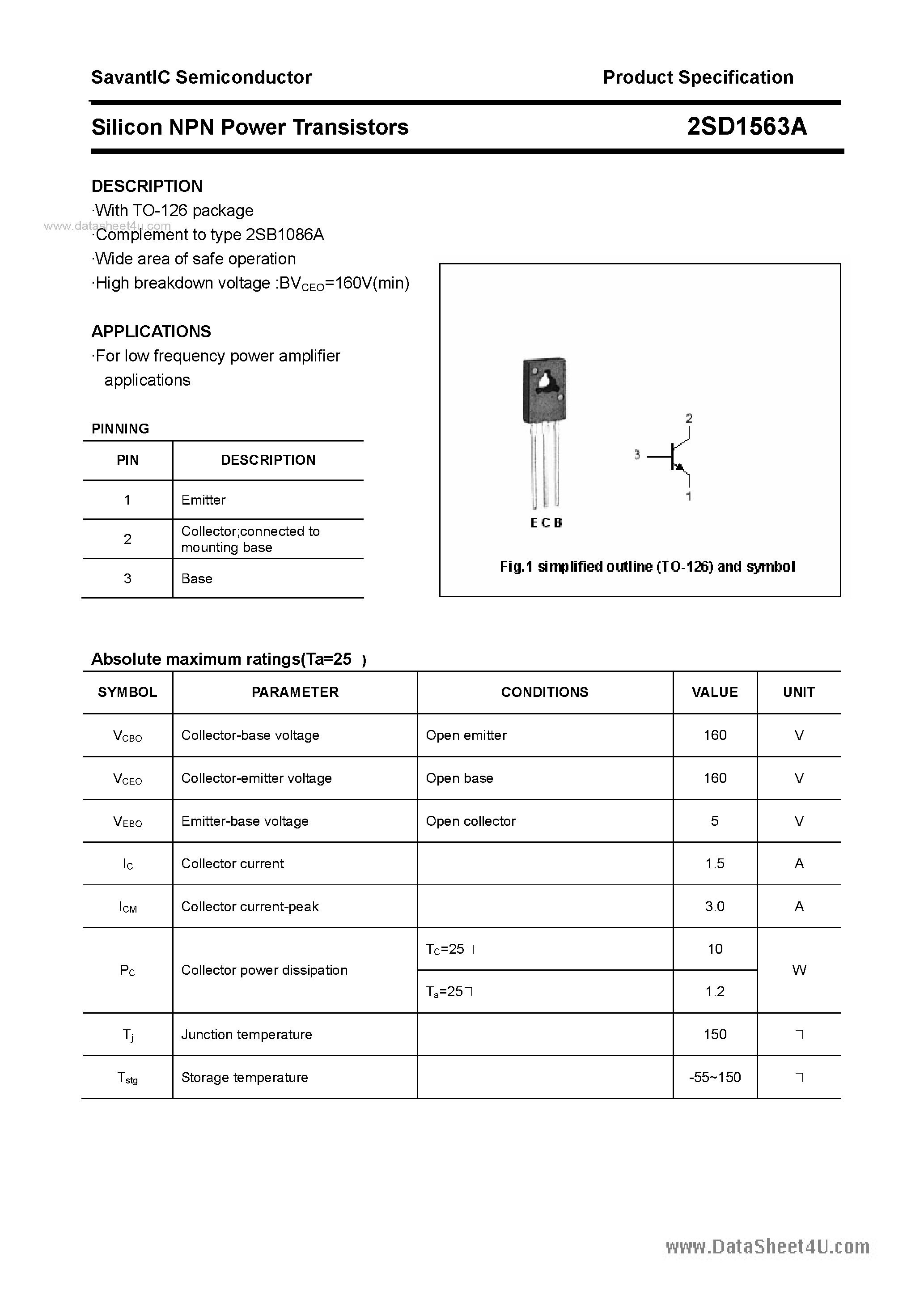 Datasheet 2SD1563A - SILICON POWER TRANSISTOR page 1