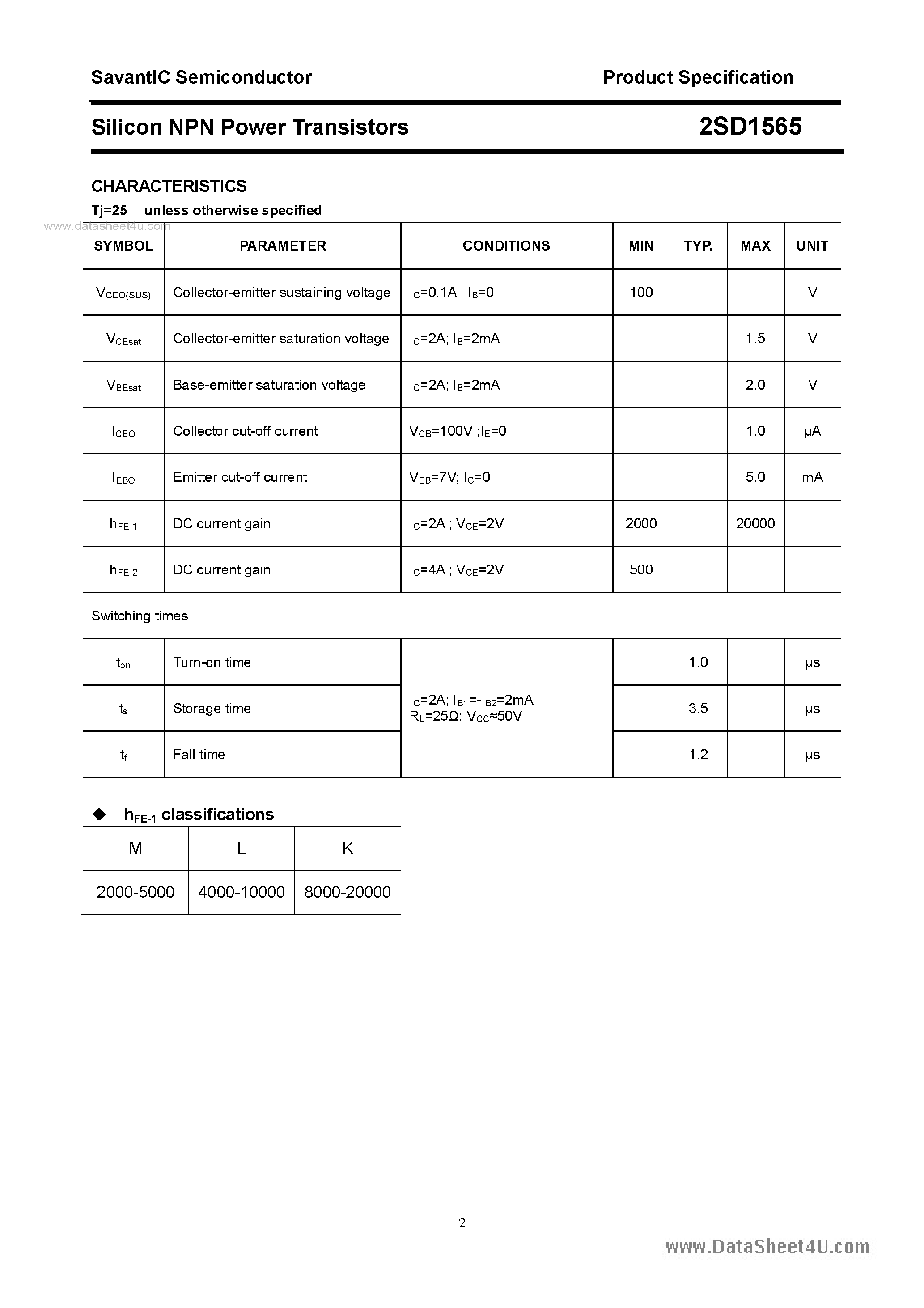 Datasheet 2SD1565 - SILICON POWER TRANSISTOR page 2