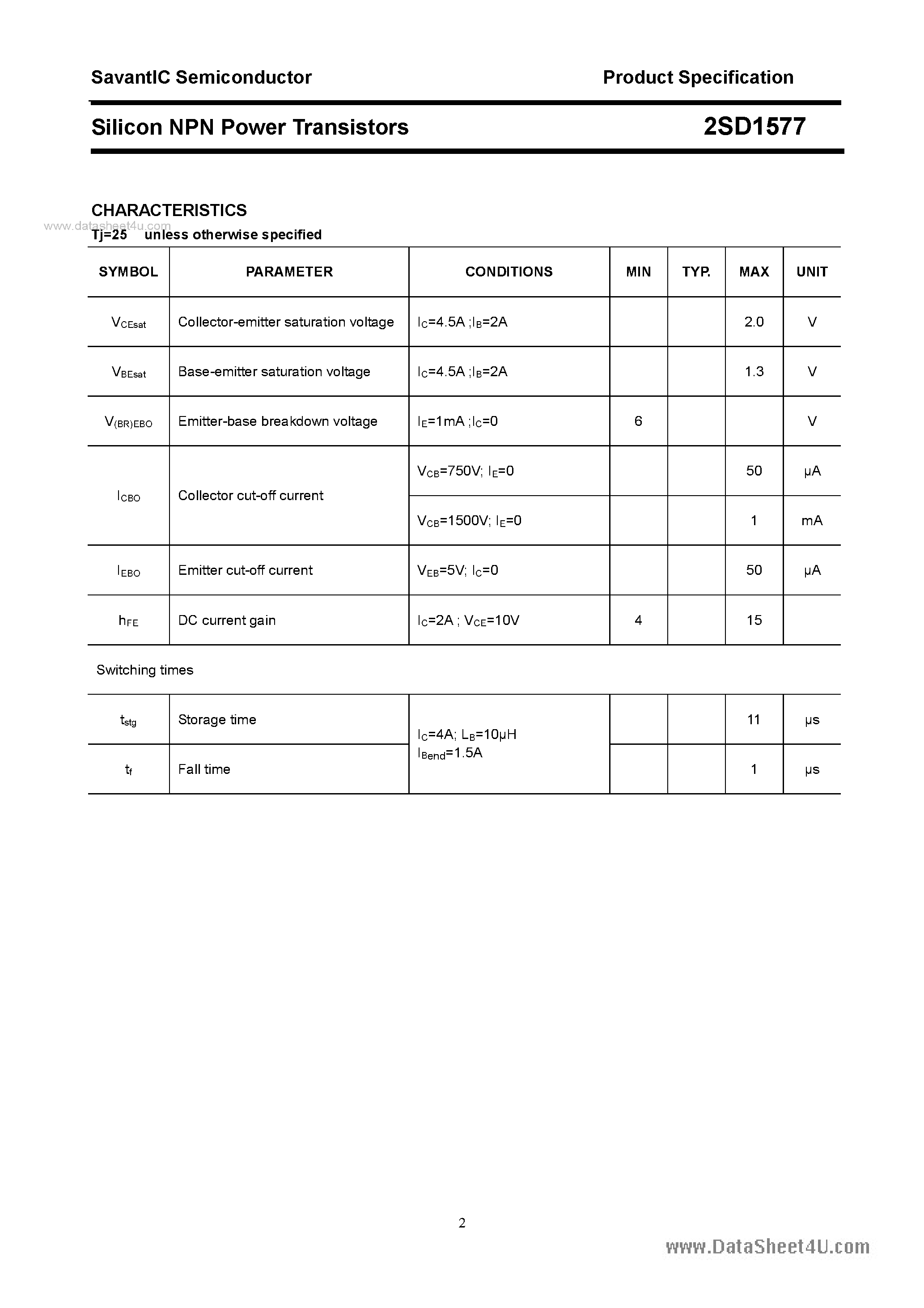 Datasheet 2SD1577 - SILICON POWER TRANSISTOR page 2