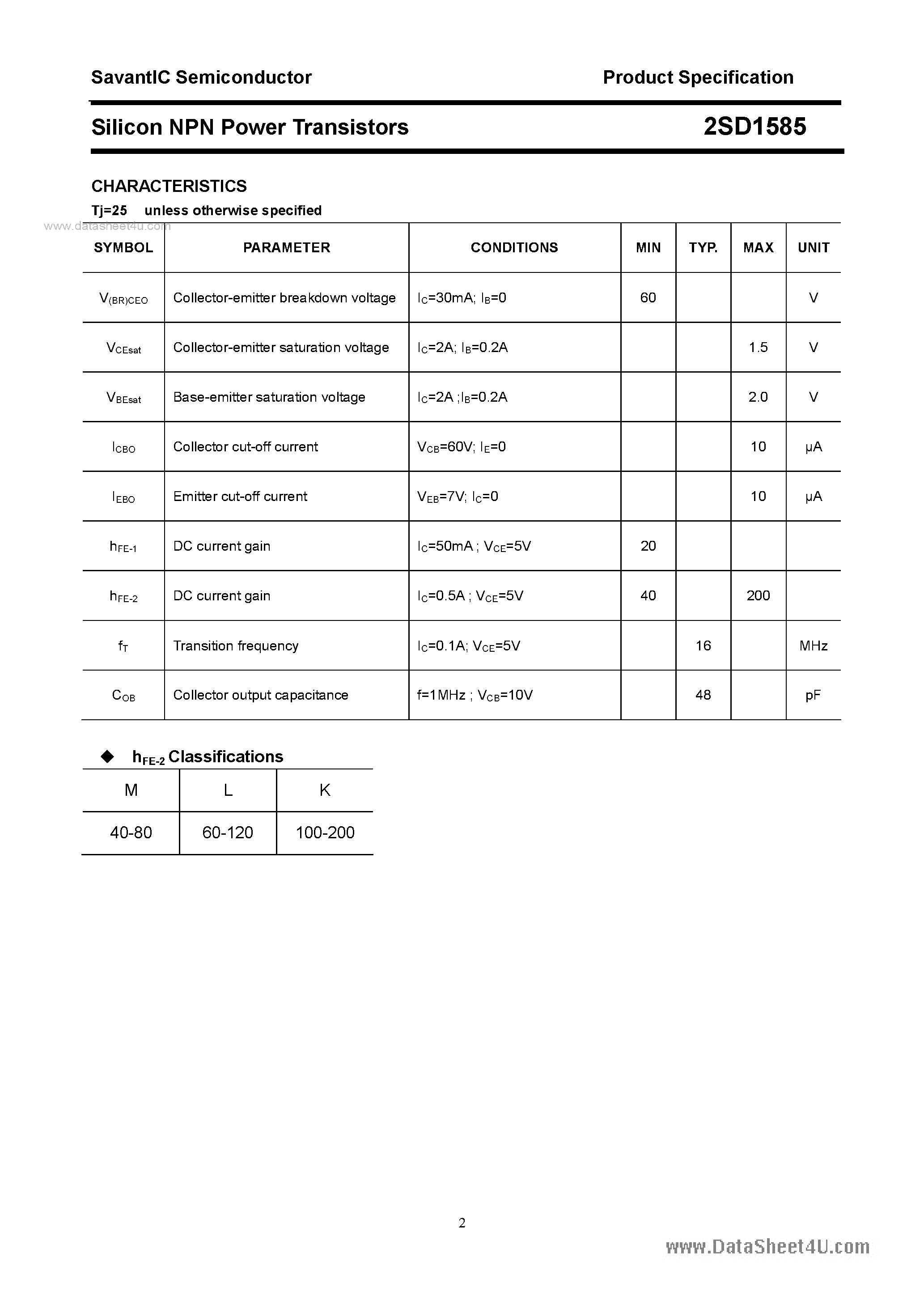 Datasheet 2SD1585 - SILICON POWER TRANSISTOR page 2