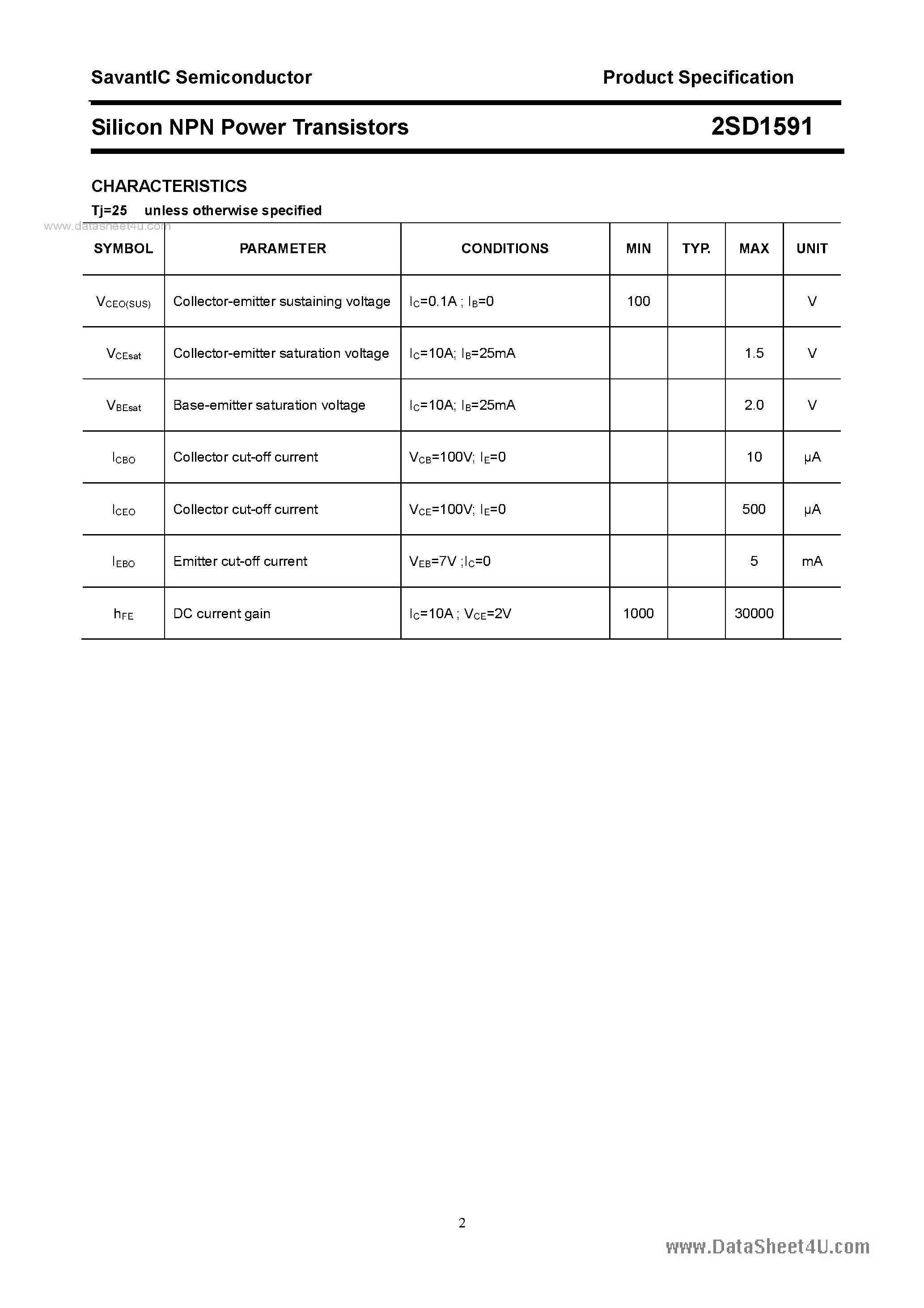 Datasheet 2SD1591 - SILICON POWER TRANSISTOR page 2