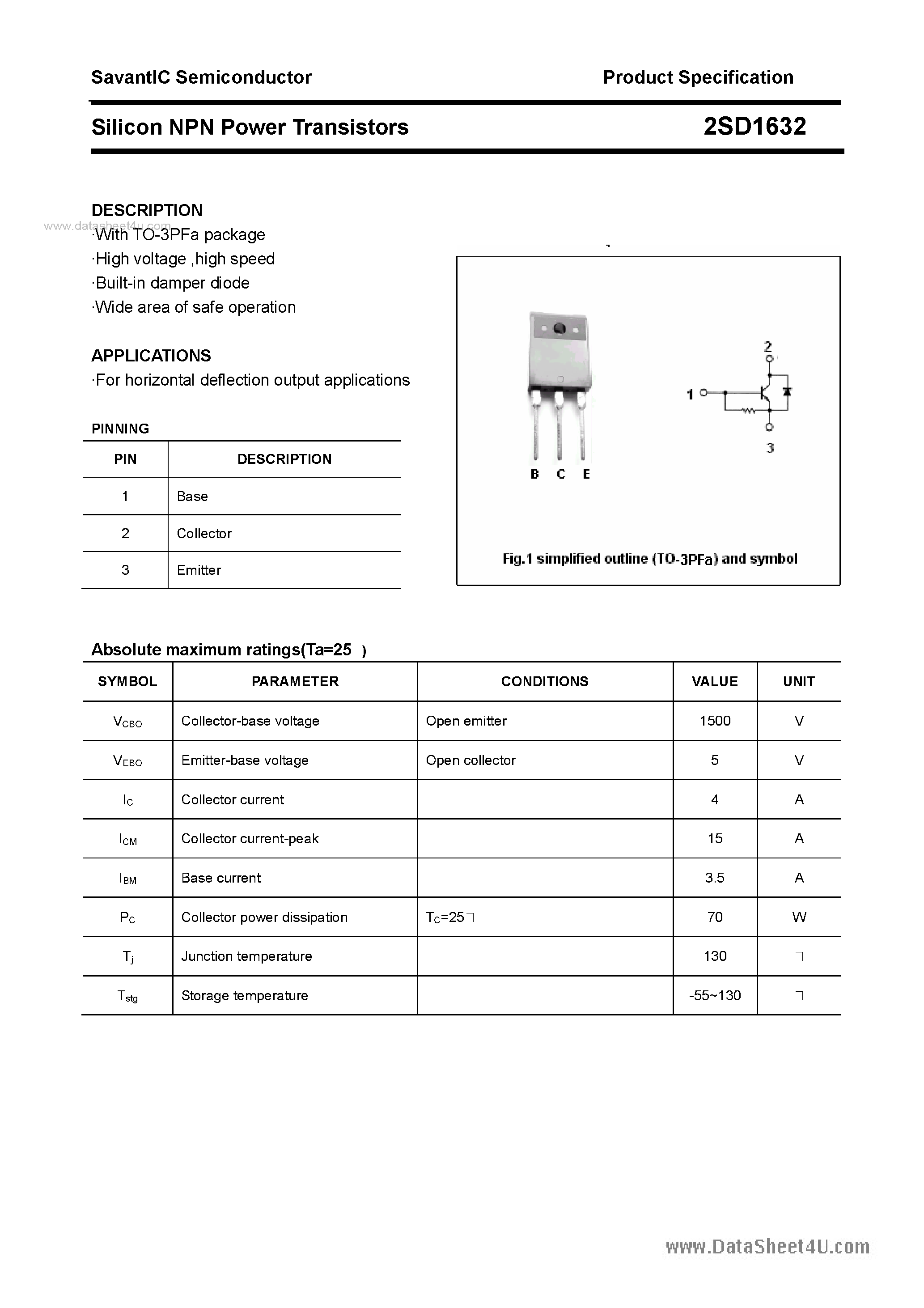 Datasheet 2SD1632 - SILICON POWER TRANSISTOR page 1
