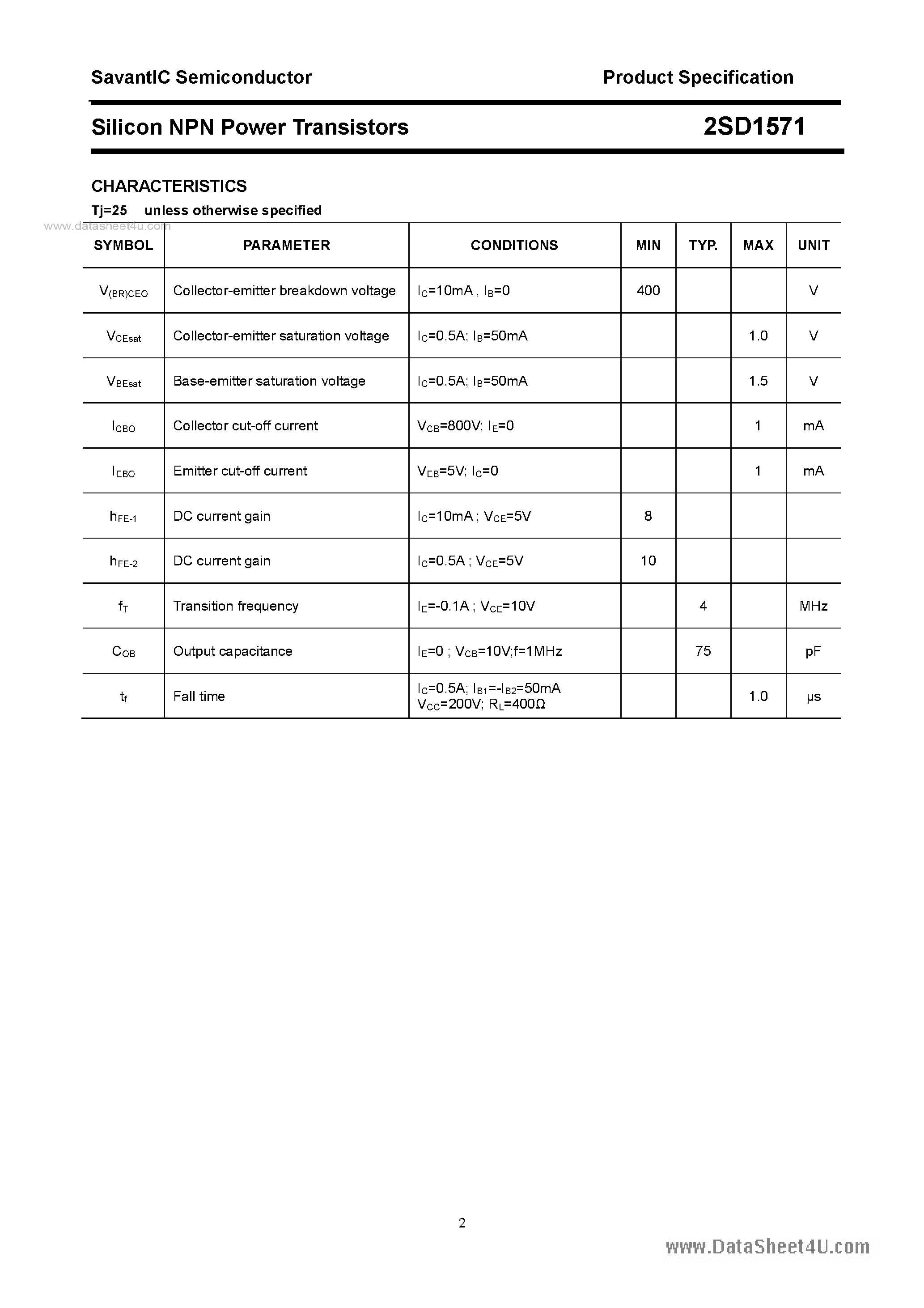 Datasheet 2SD1571 - SILICON POWER TRANSISTOR page 2