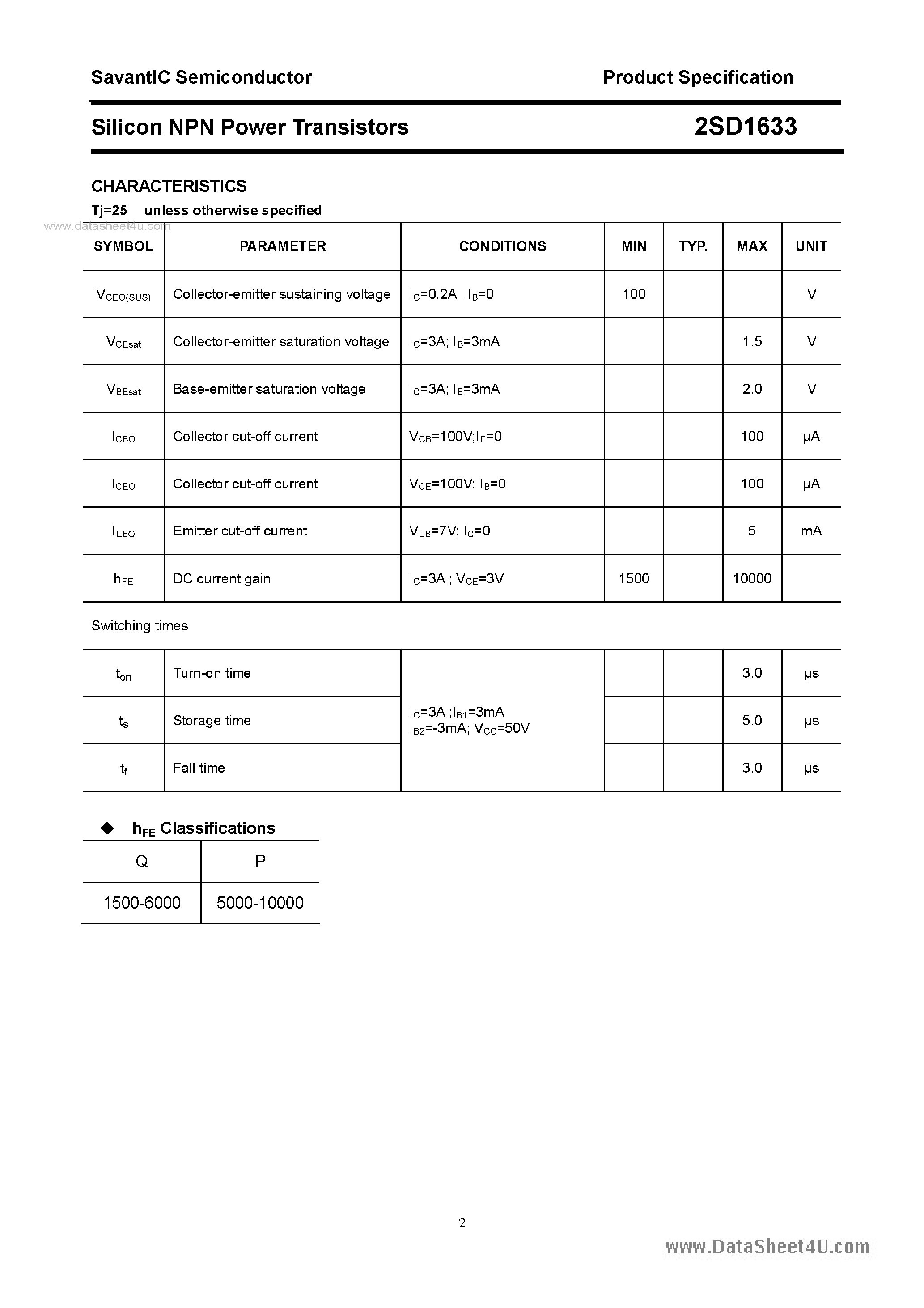 Datasheet 2SD1633 - SILICON POWER TRANSISTOR page 2