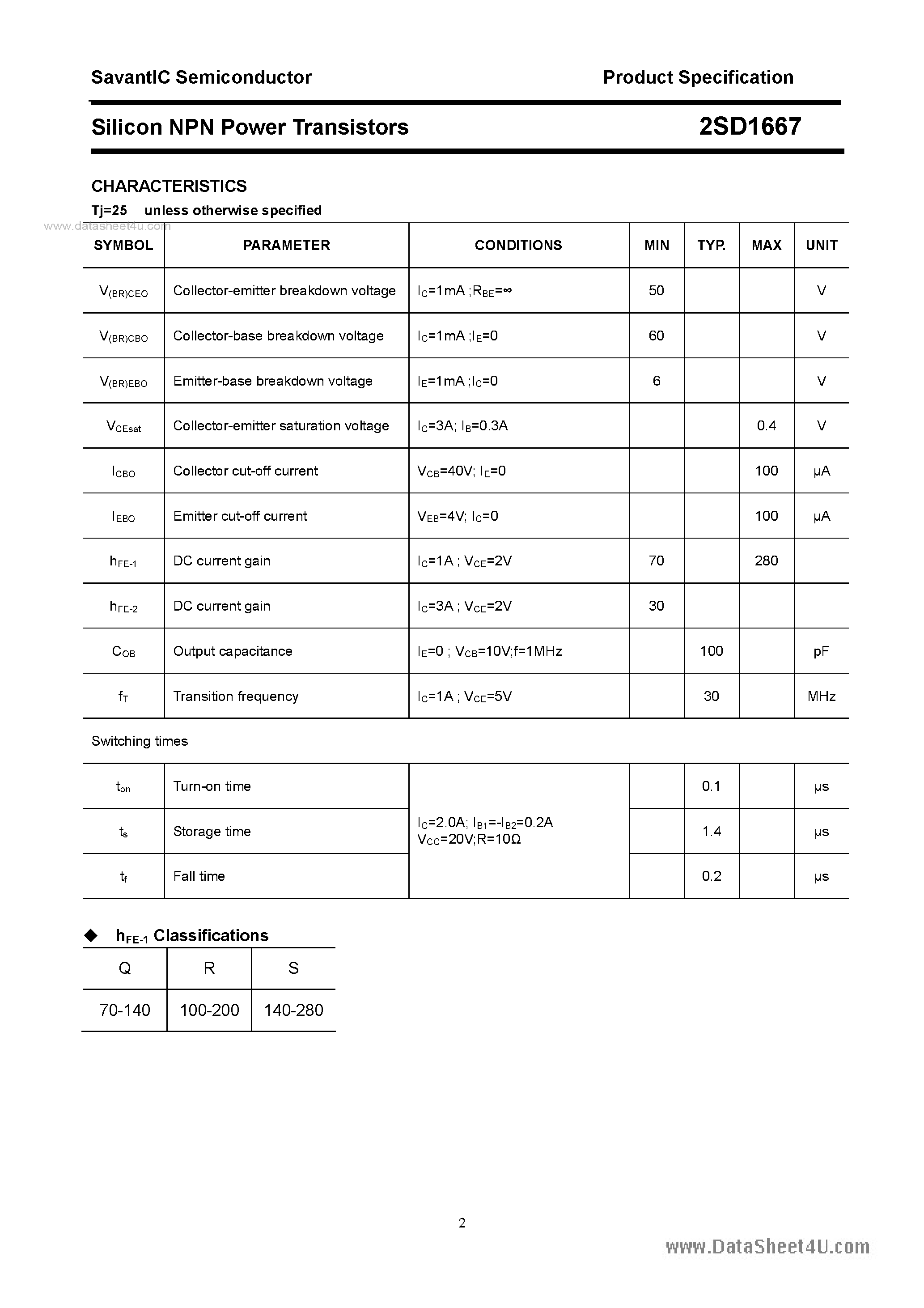 Datasheet 2SD1667 - SILICON POWER TRANSISTOR page 2