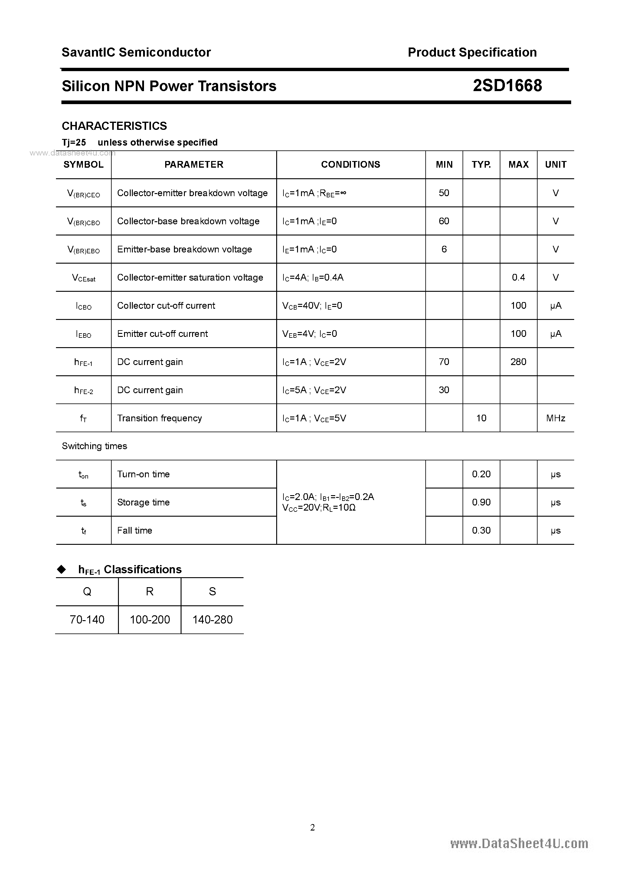 Datasheet 2SD1668 - SILICON POWER TRANSISTOR page 2