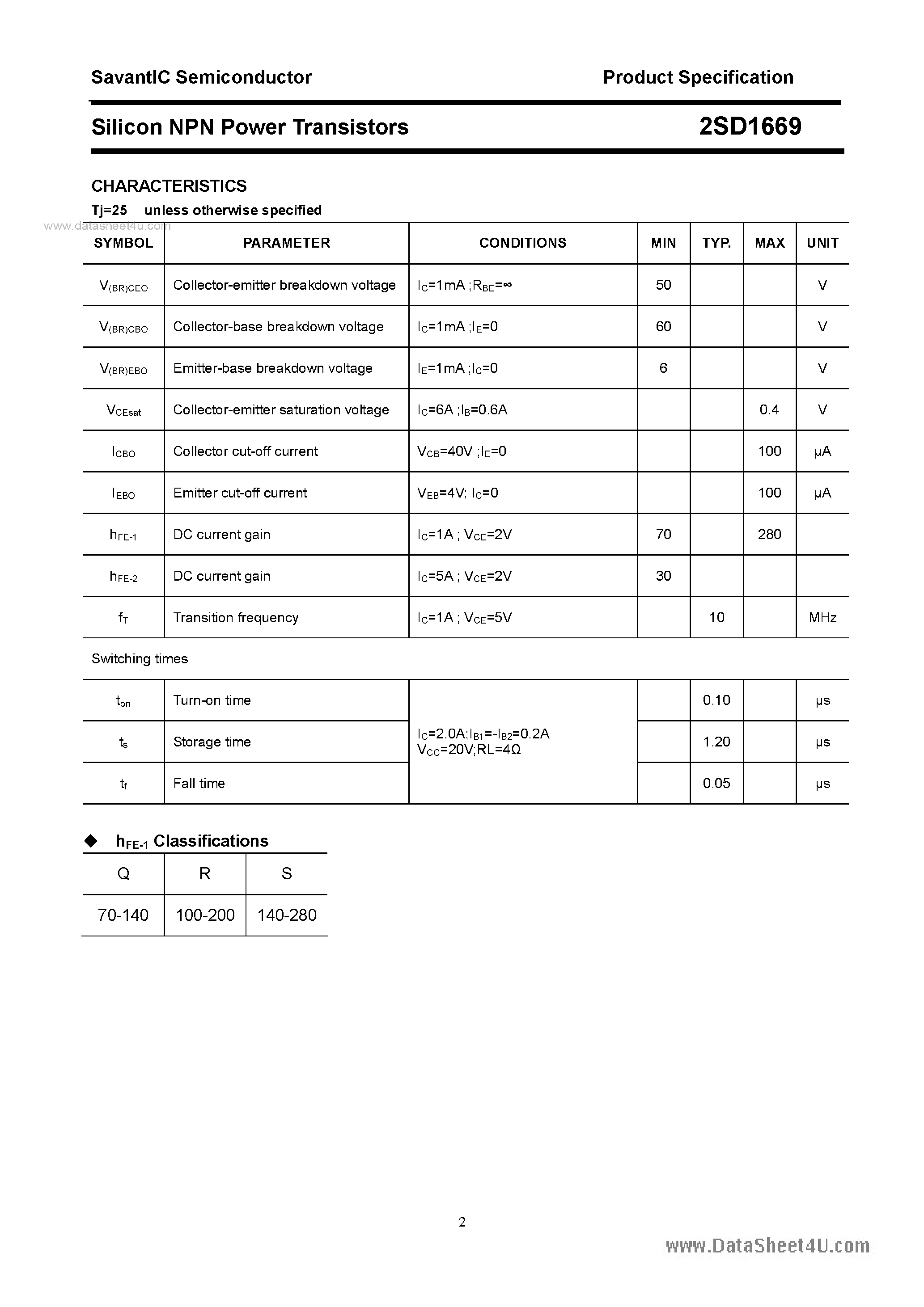 Datasheet 2SD1669 - SILICON POWER TRANSISTOR page 2