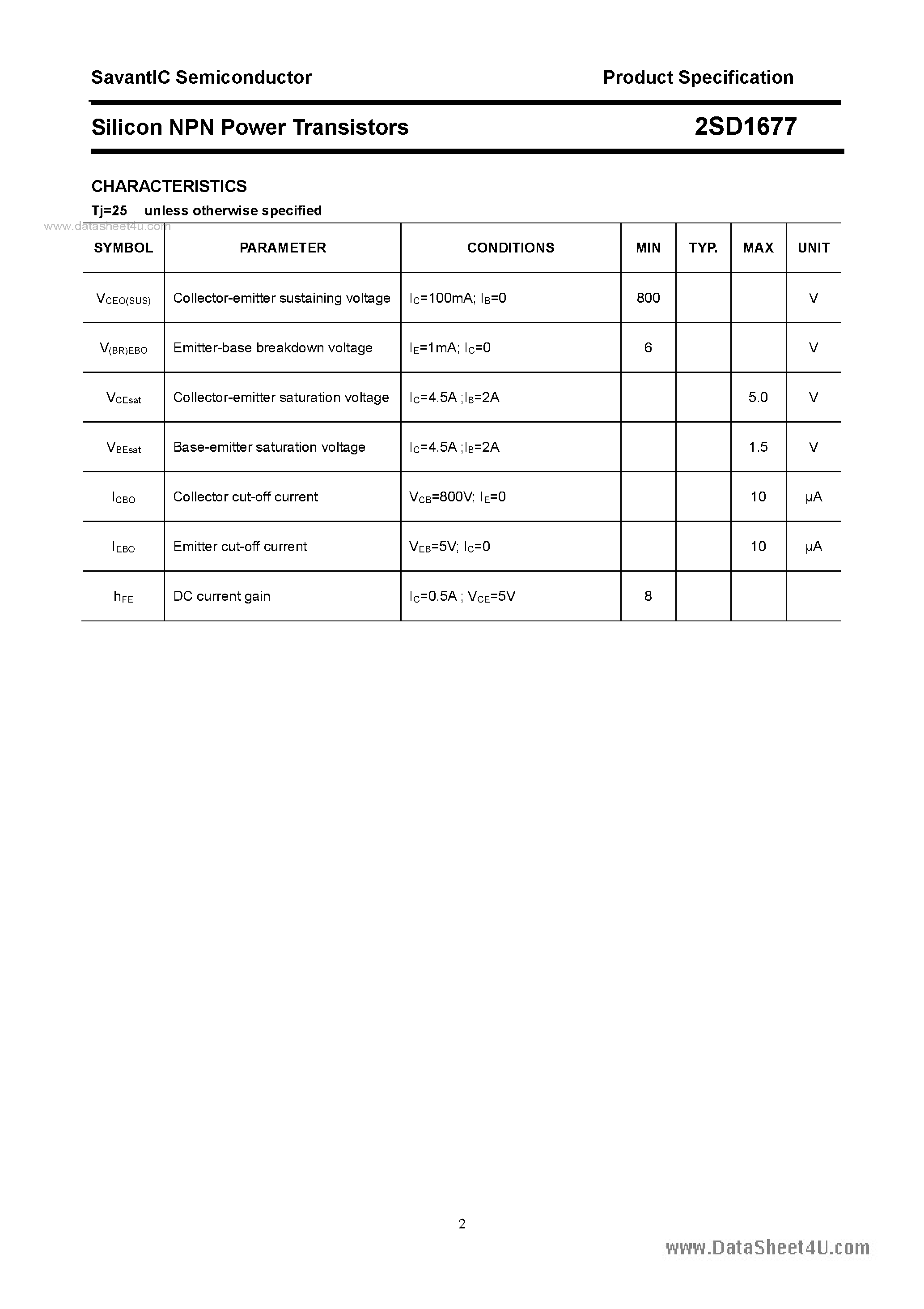 Datasheet 2SD1677 - SILICON POWER TRANSISTOR page 2