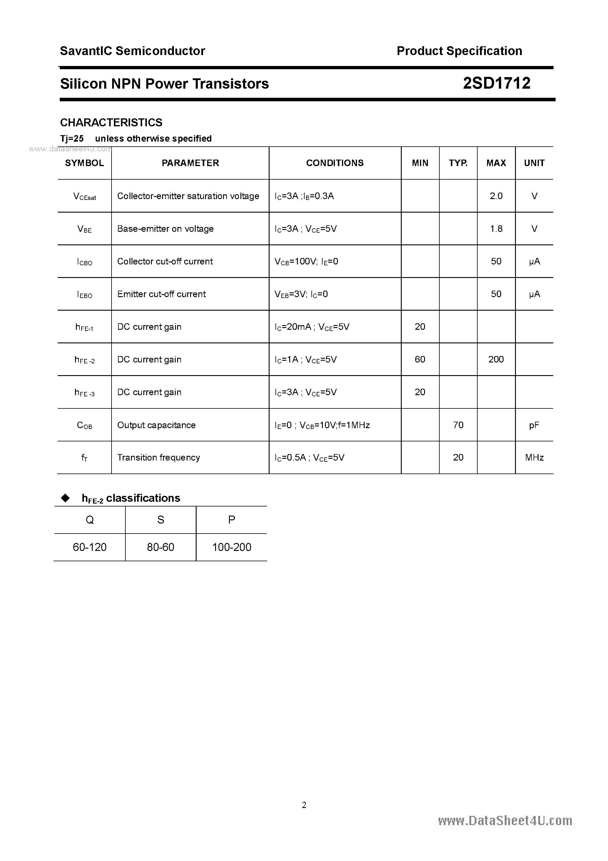 Datasheet 2SD1712 - SILICON POWER TRANSISTOR page 2