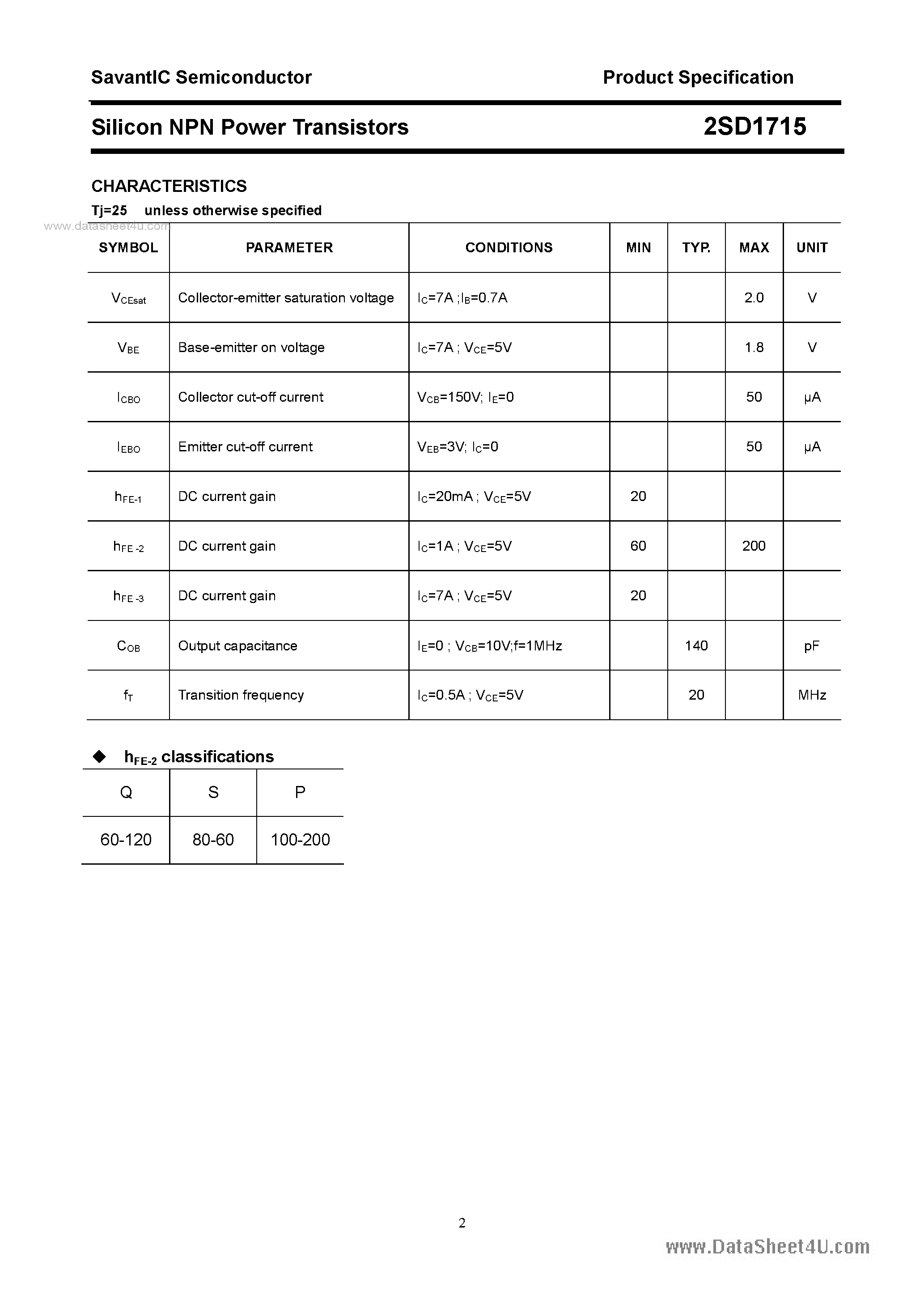 Datasheet 2SD1715 - SILICON POWER TRANSISTOR page 2