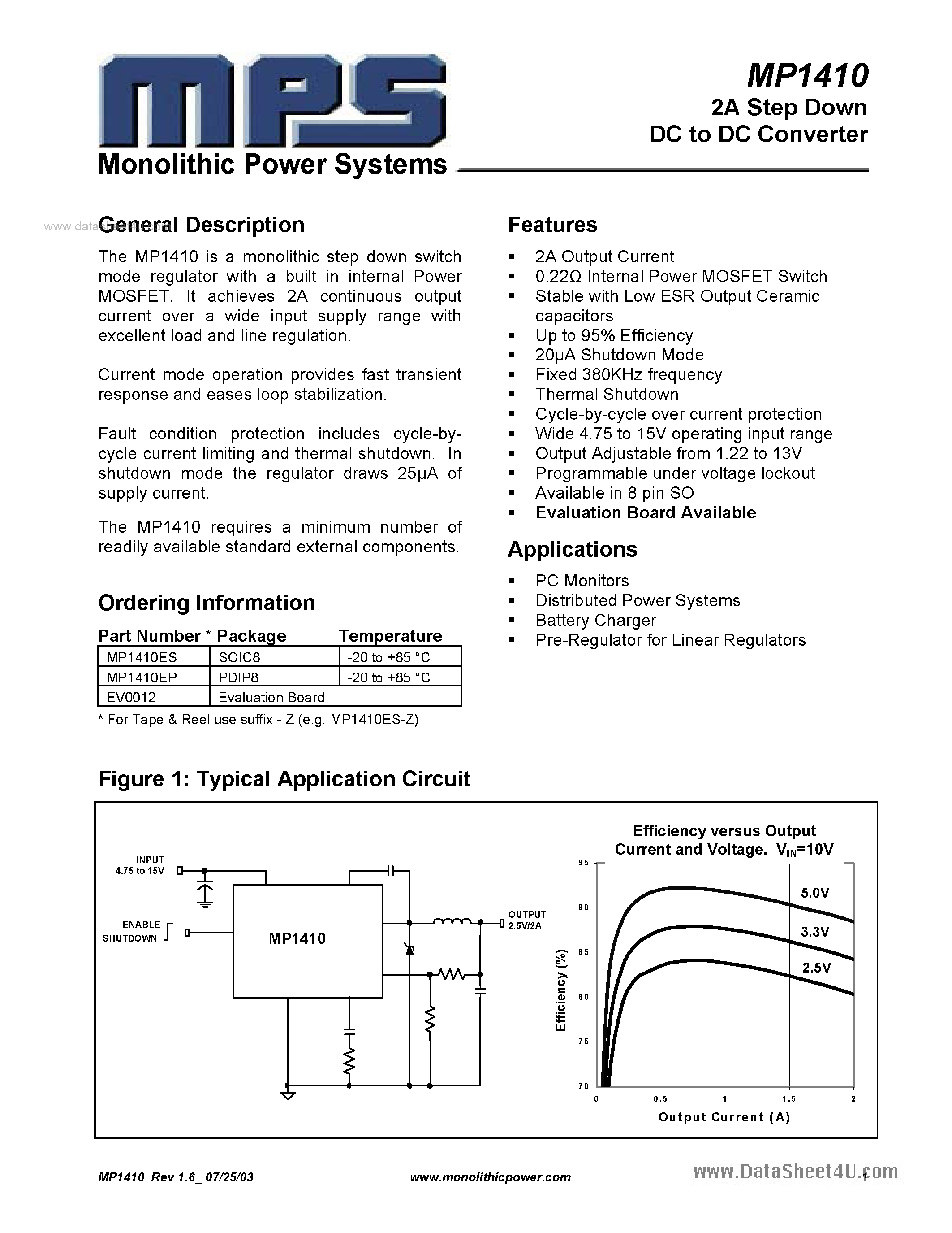 Datasheet MP1410 - 2A Step Down DC to DC Converter page 1