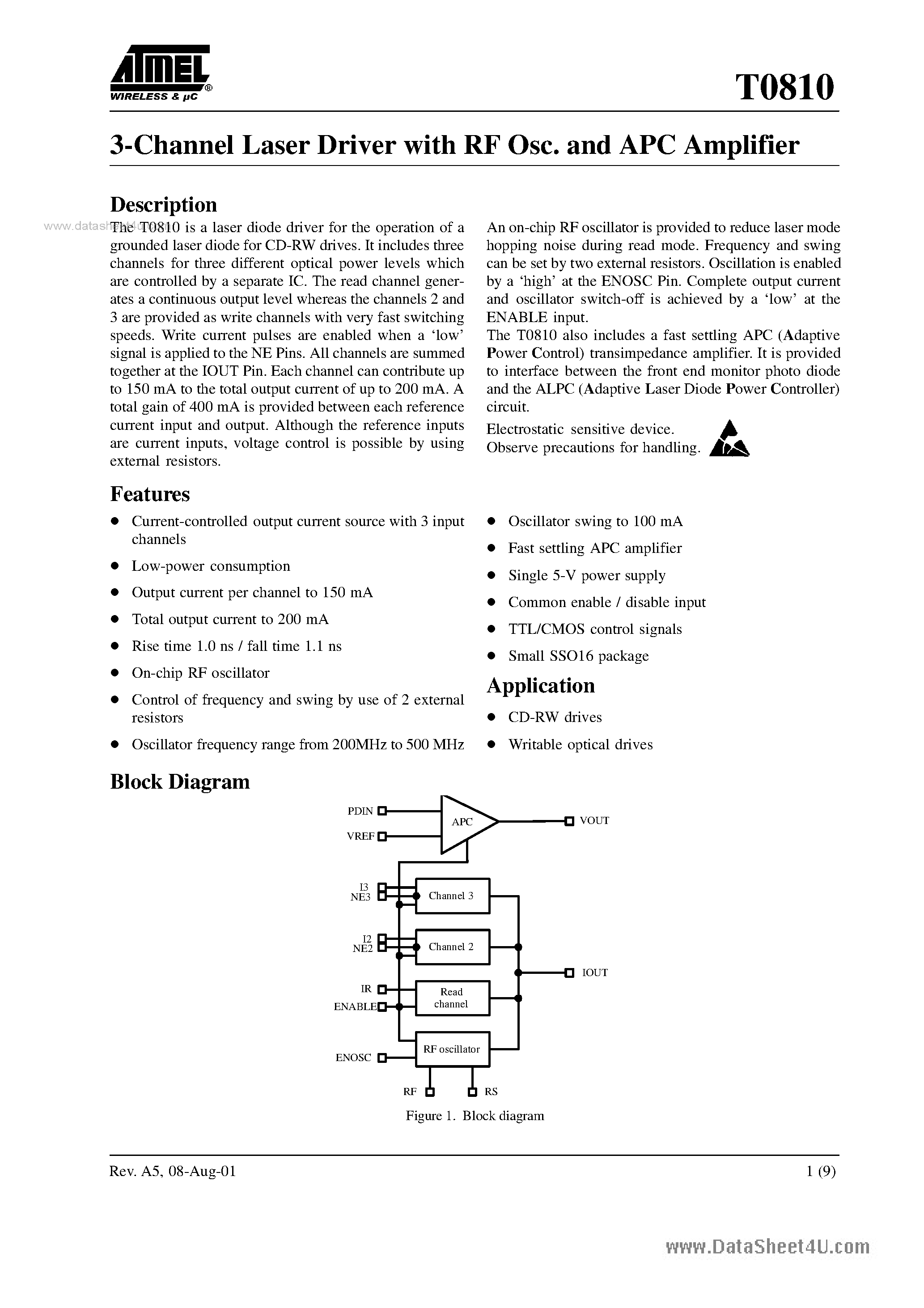 Datasheet T0810 - 3-channel Laser Driver page 1