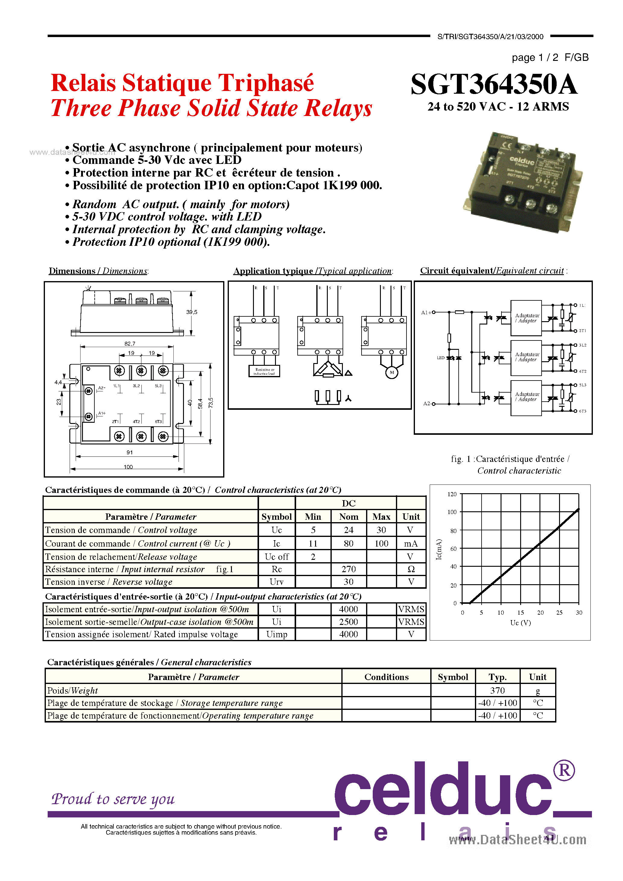 Даташит SGT364350A - Three Phase Solid State Relays страница 1