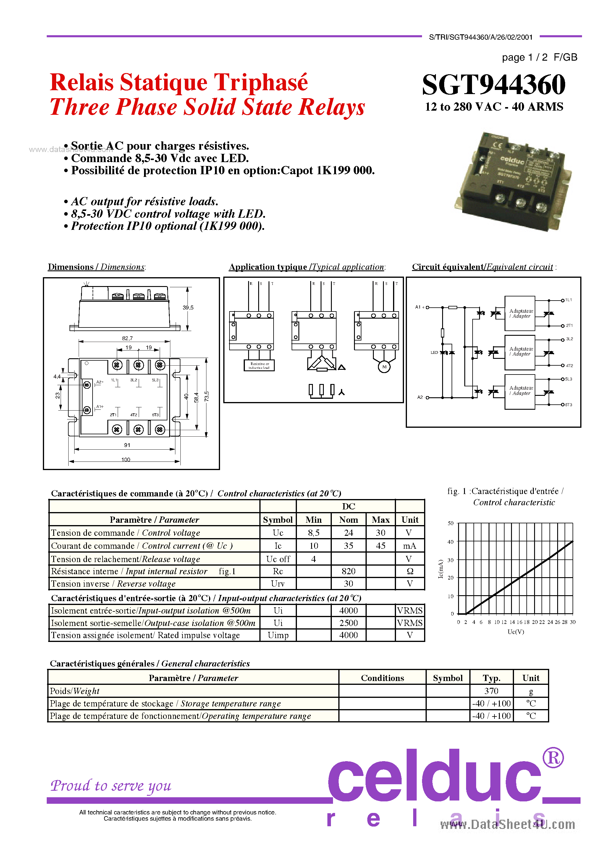 Даташит SGT944360 - Three Phase Solid State Relays страница 1