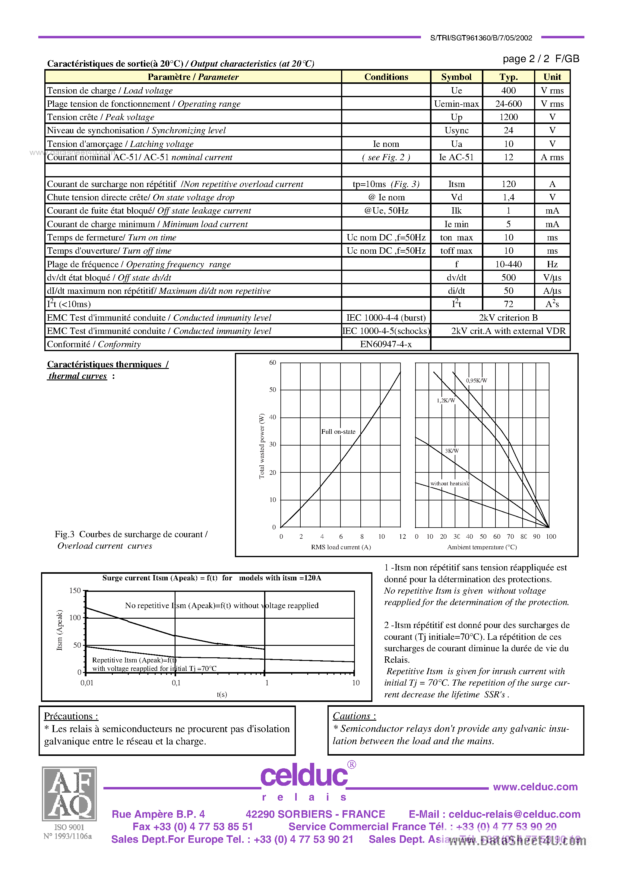 Даташит на микросхему SGT961360 страница 2 Даташит SGT961360 - Three Phase Solid State Relays страница 2