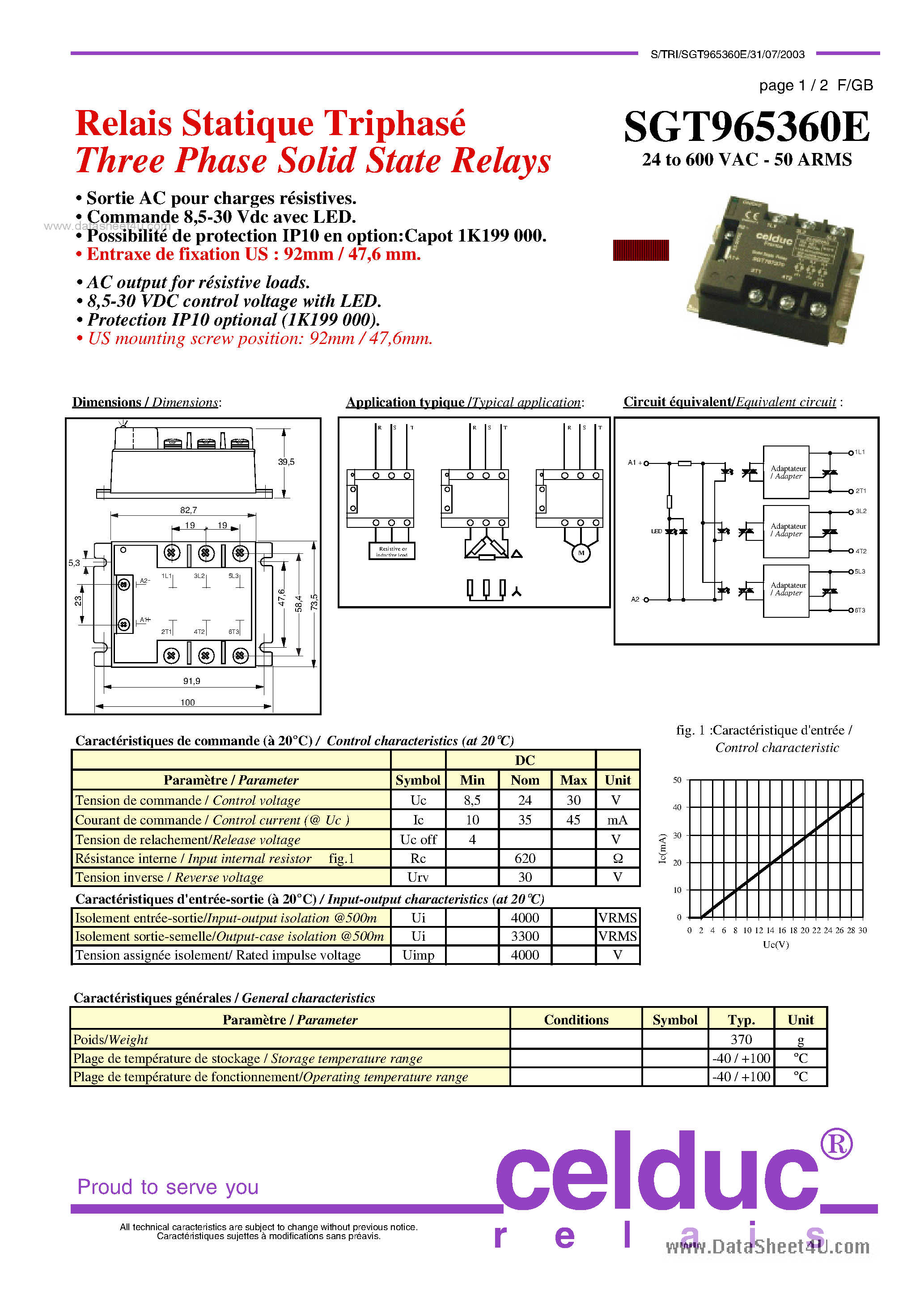 Datasheet SGT965360E page 1 Datasheet SGT965360E - Three Phase Solid State Relays page 1