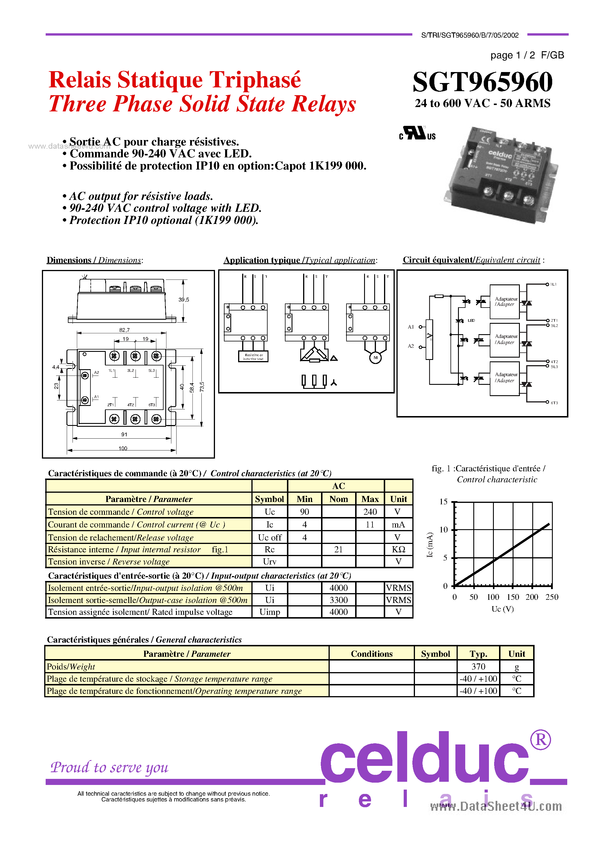 Datasheet SGT965960 page 1 Datasheet SGT965960 - Three Phase Solid State Relays page 1