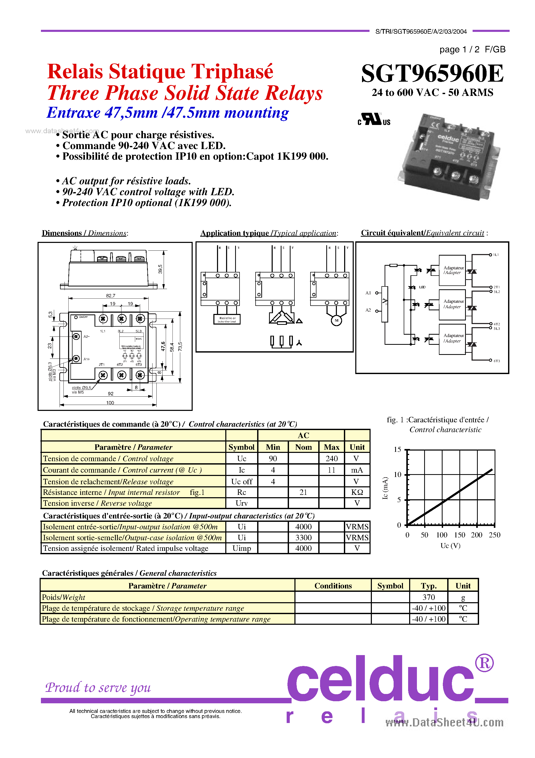 Datasheet SGT965960E page 1 Datasheet SGT965960E - Three Phase Solid State Relays page 1