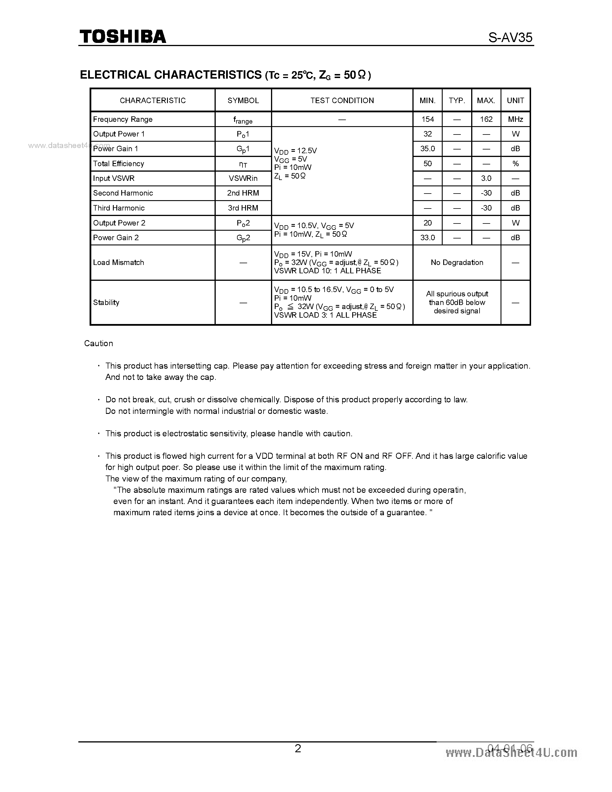 Datasheet S-AV35 - FM RF POWER AMPLIFIER MODULE page 2