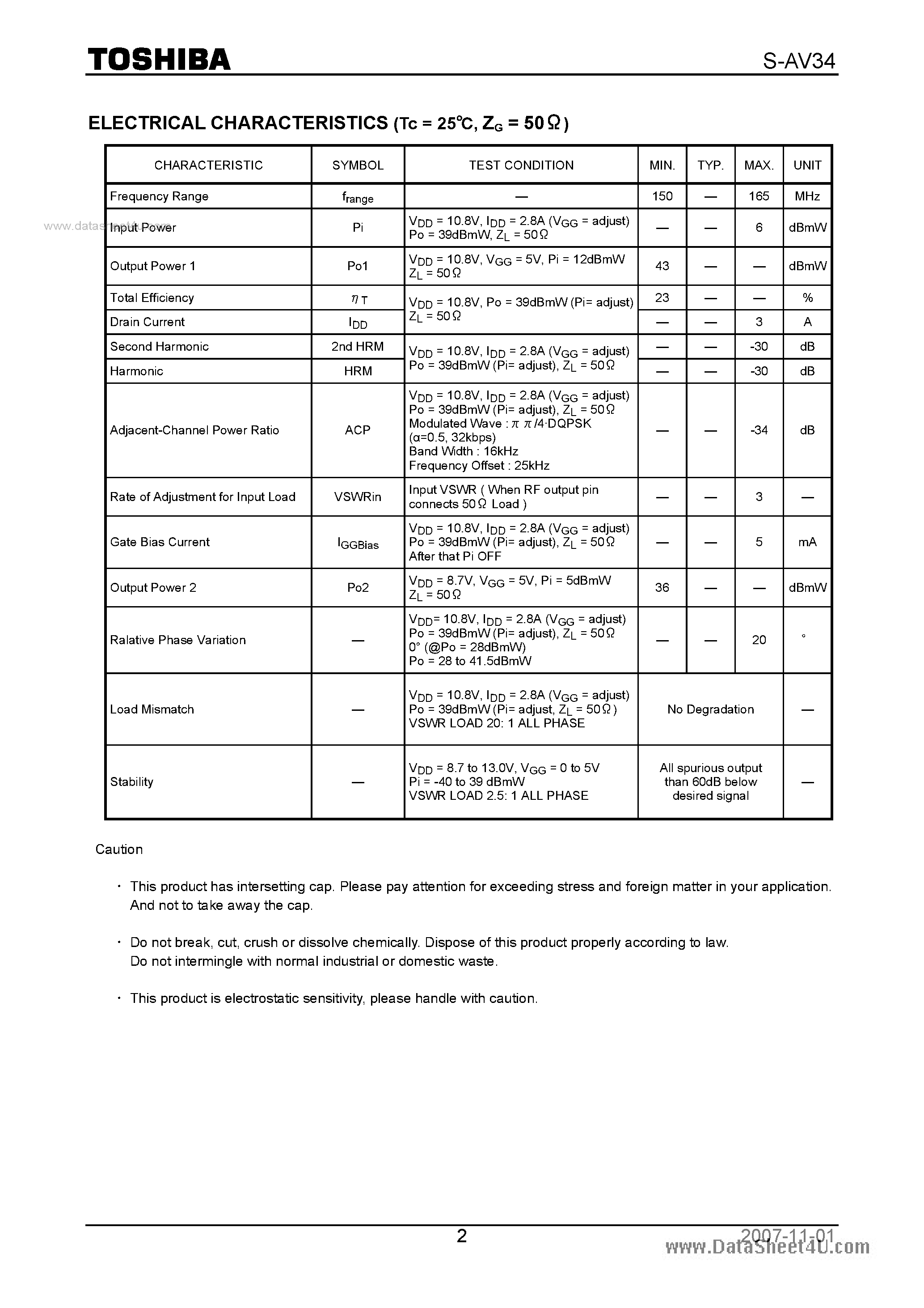 Datasheet S-AV34 - RF POWER AMPLIFIER MODULE RF POWER AMPLIFIER MODULE page 2