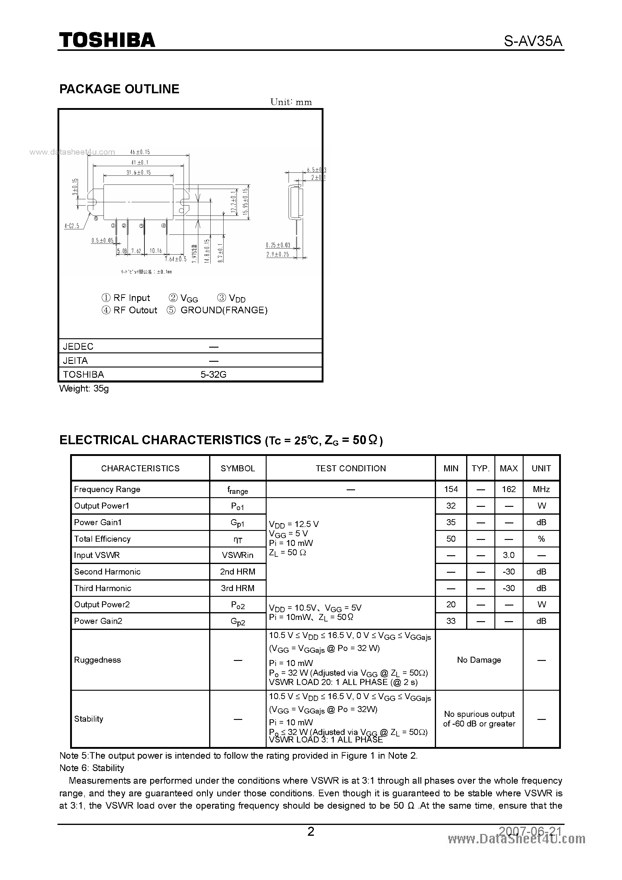 Datasheet S-AV35A - RF POWER AMPLIFIER MODULE FM RF POWER AMPLIFIER MODULE page 2