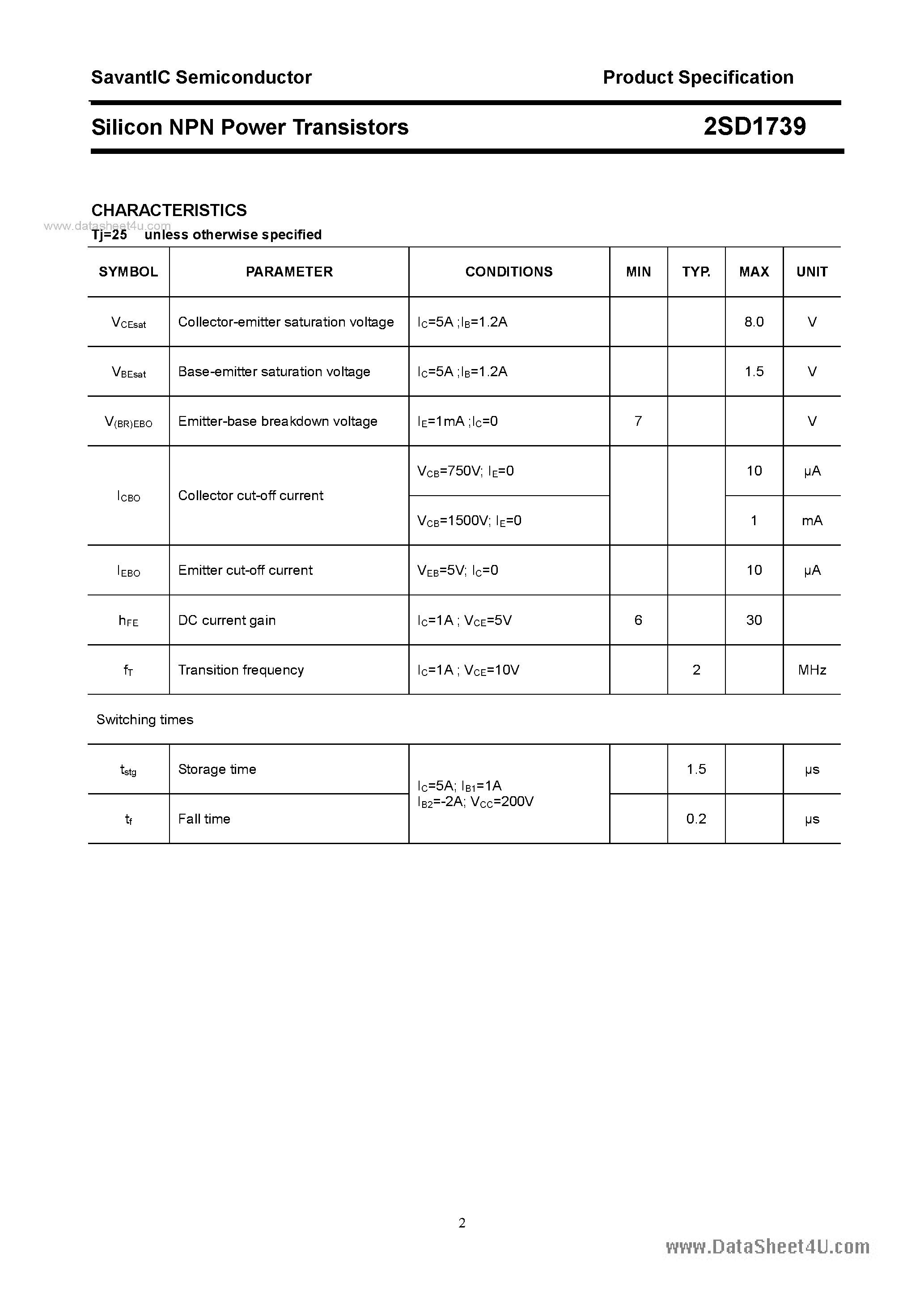 Datasheet 2SD1739 - SILICON POWER TRANSISTOR page 2