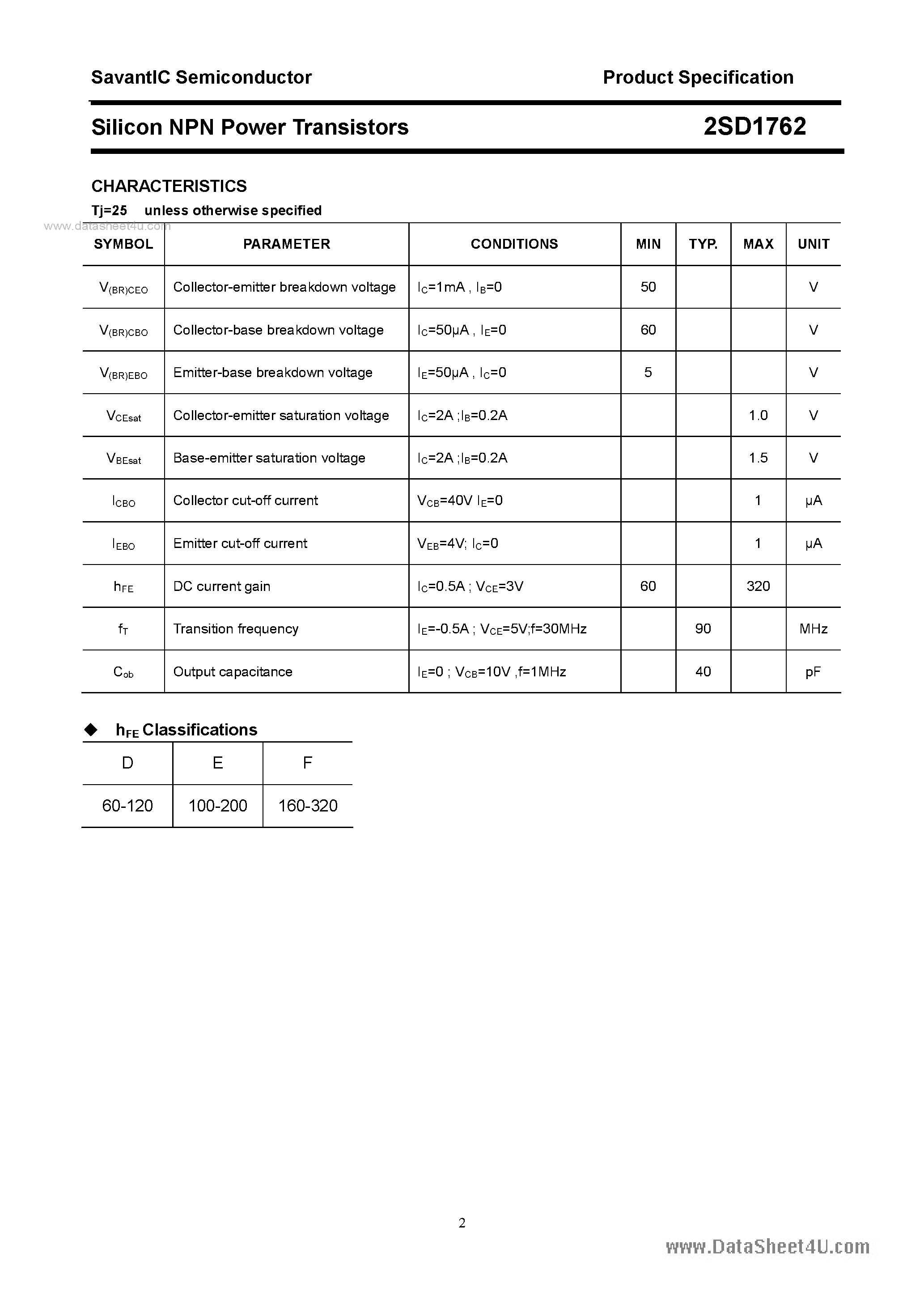 Datasheet 2SD1762 - SILICON POWER TRANSISTOR page 2