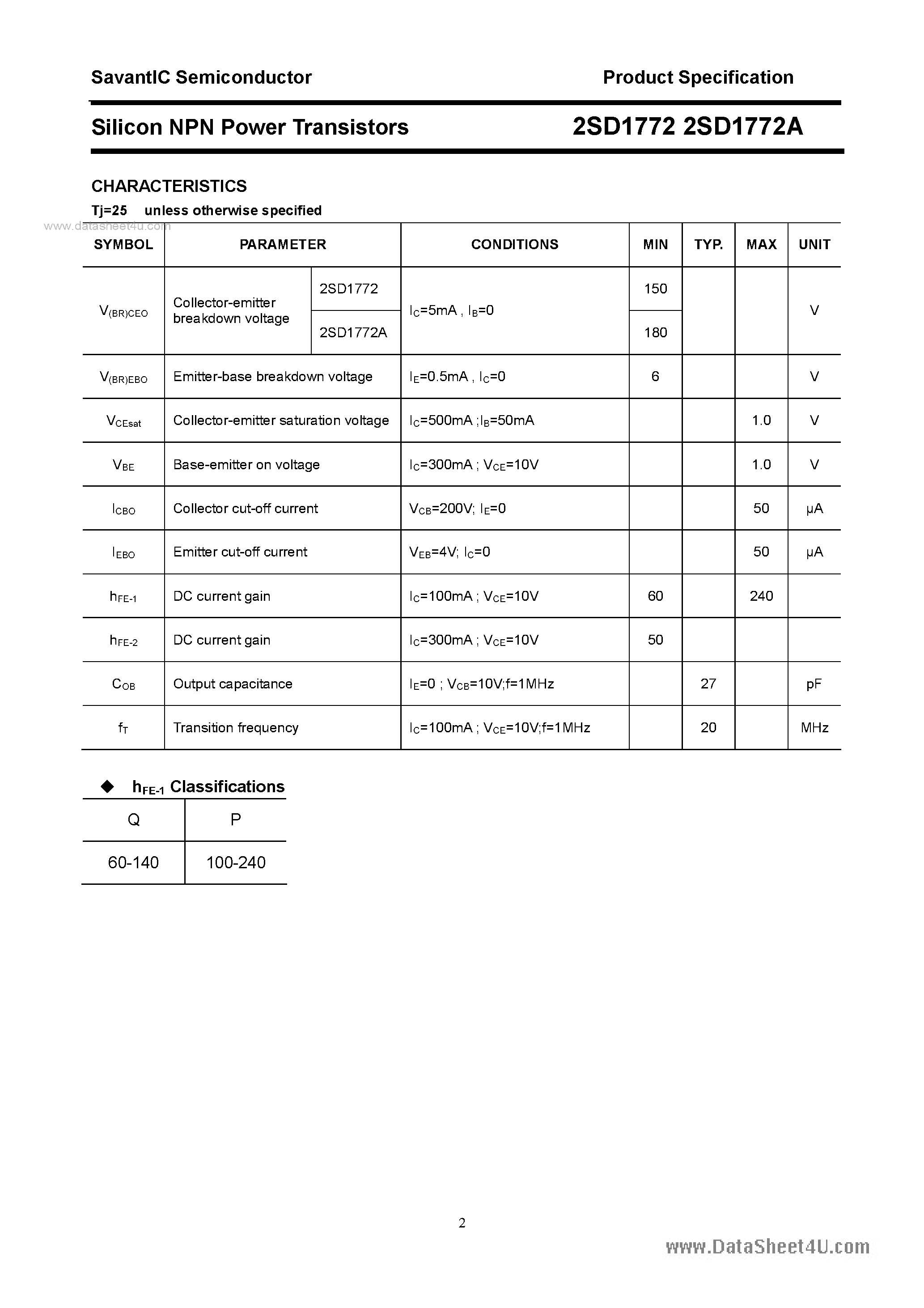Datasheet 2SD1772 - SILICON POWER TRANSISTOR page 2